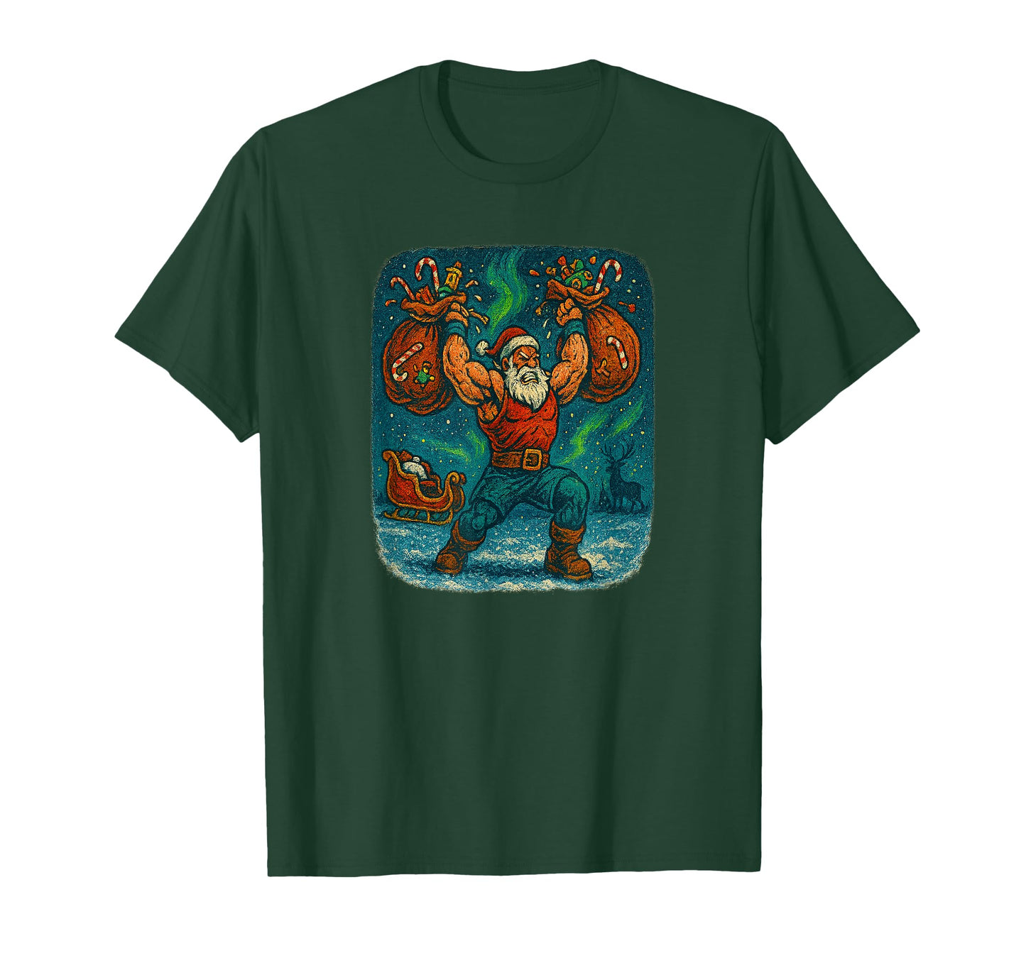 Santa Lifting Weights Funny Gym Santa Powerlifting T-Shirt