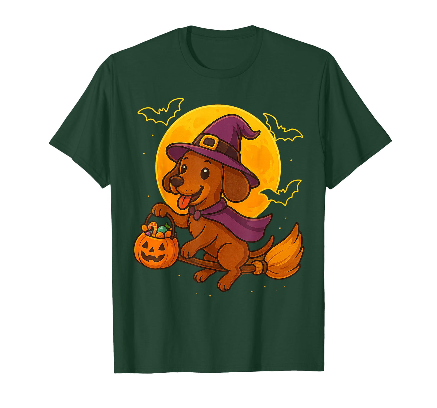 Cute Dachshund Witch Pumpkin Halloween Costume Boys Girls T-Shirt