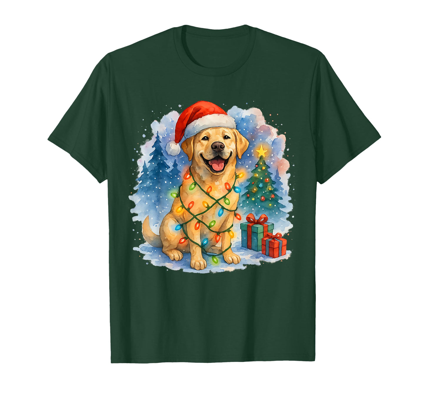 Festive Labrador Retriever Christmas Lights Santa Hat Dog T-Shirt