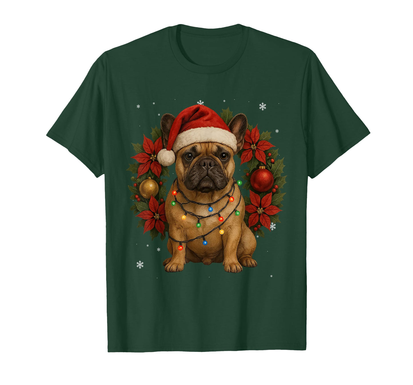 Festive Pug Christmas Dog Lights Wreath Xmas Holidays T-Shirt