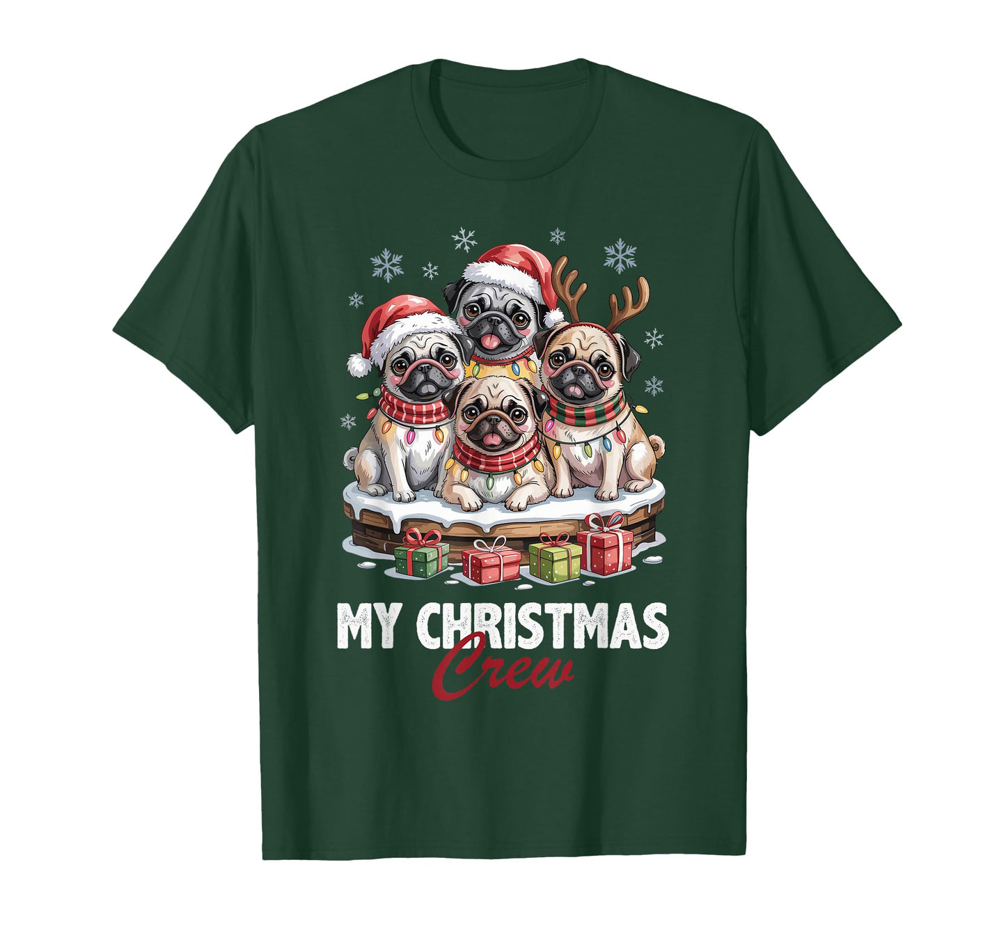 Pug Christmas Crew Funny Dog Lovers Holiday Pajama T-Shirt