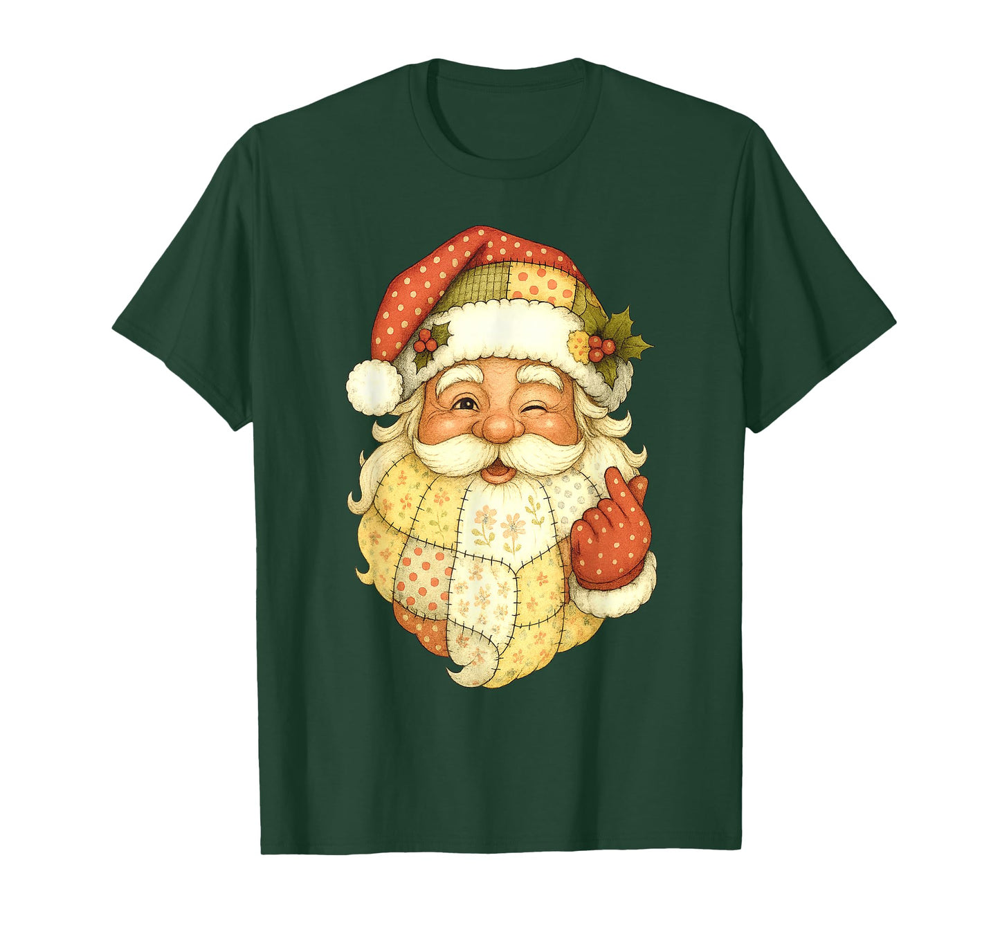 Xmas Patchwork Santa Claus Christmas Funny Mens Womans Kids T-Shirt