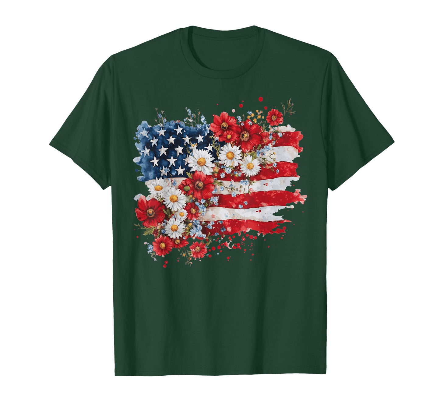 Retro Daisy Flower American Flag Patriotic Women 4th Of July T-Shirt