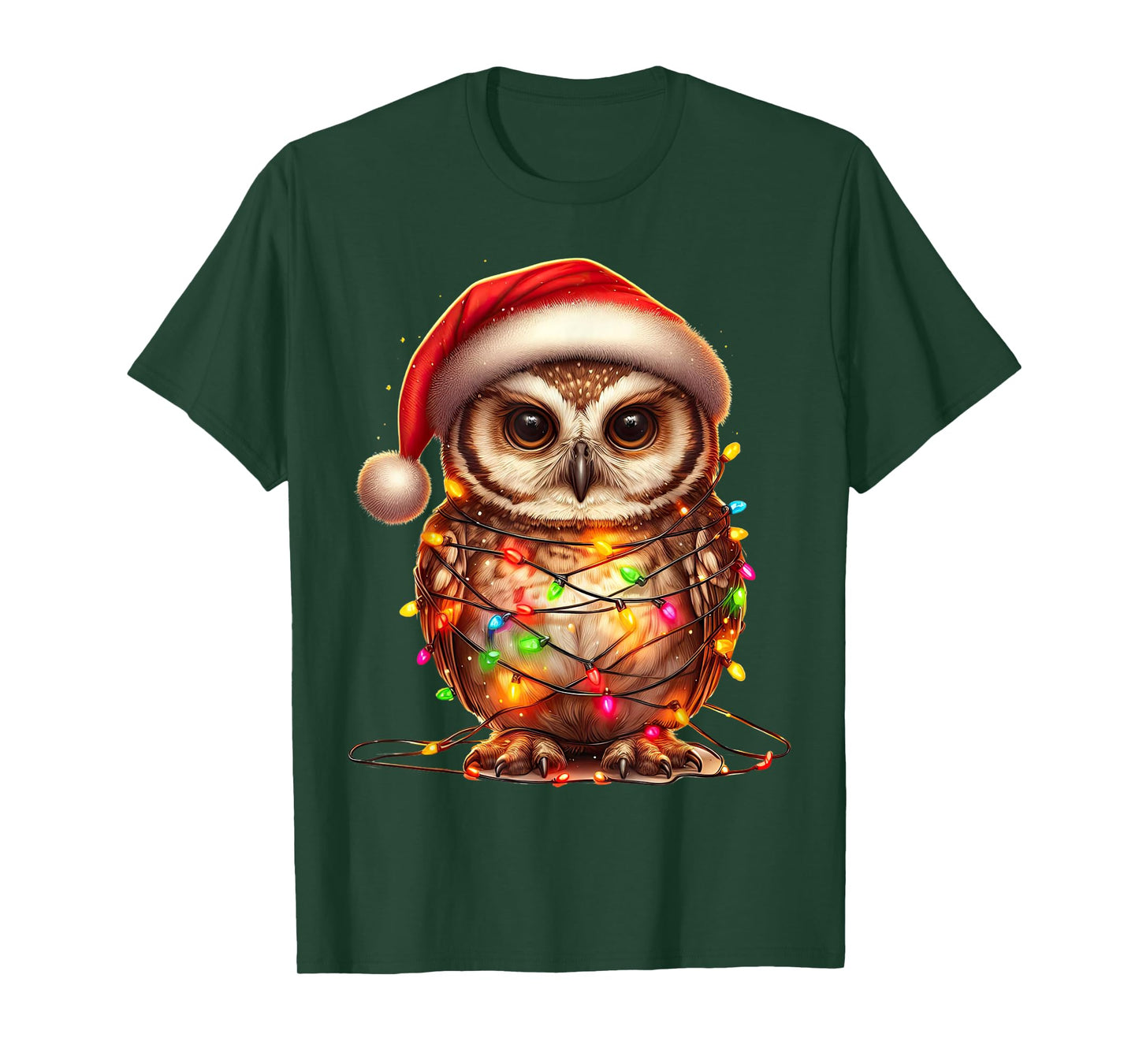 Owl Christmas Lights Funny Santa Hat Merry Xmas T-Shirt