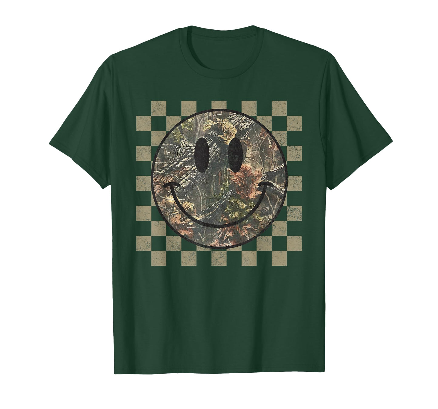 Camo Tree Smile Face Checkered Camouflage Cute Adults Kids T-Shirt