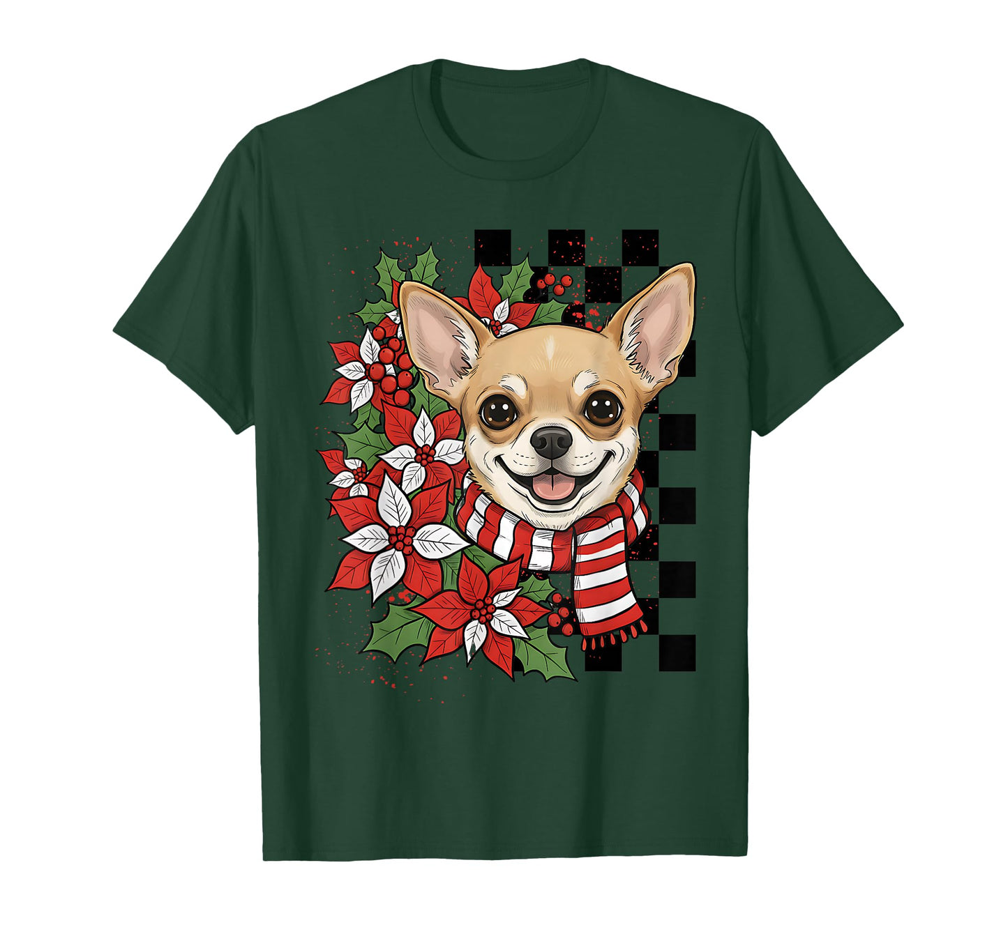 Chihuahua Christmas Chihuahua Santa Checkerboard T-Shirt