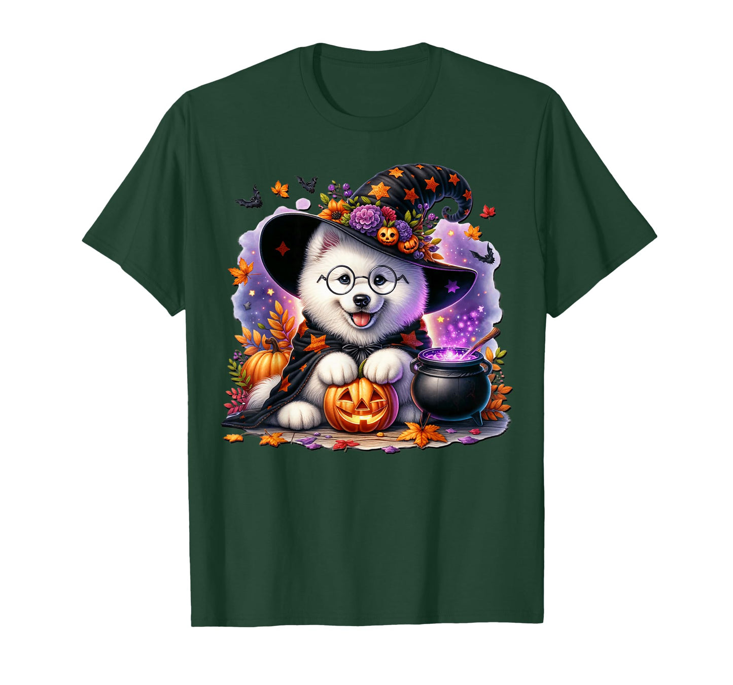 Samoyed in Witch Dog Halloween Costume for Samoyed Dog Mom T-Shirt