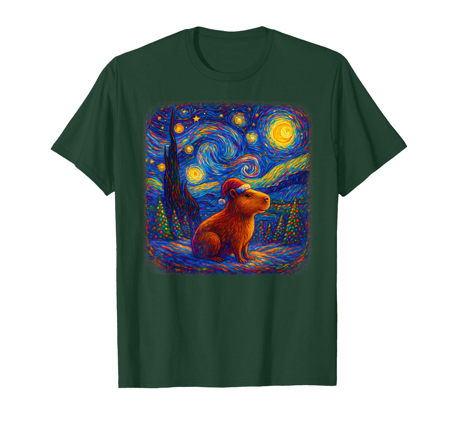 Christmas Capybara Santa Hat Starry Night for Women Men Kids T-Shirt