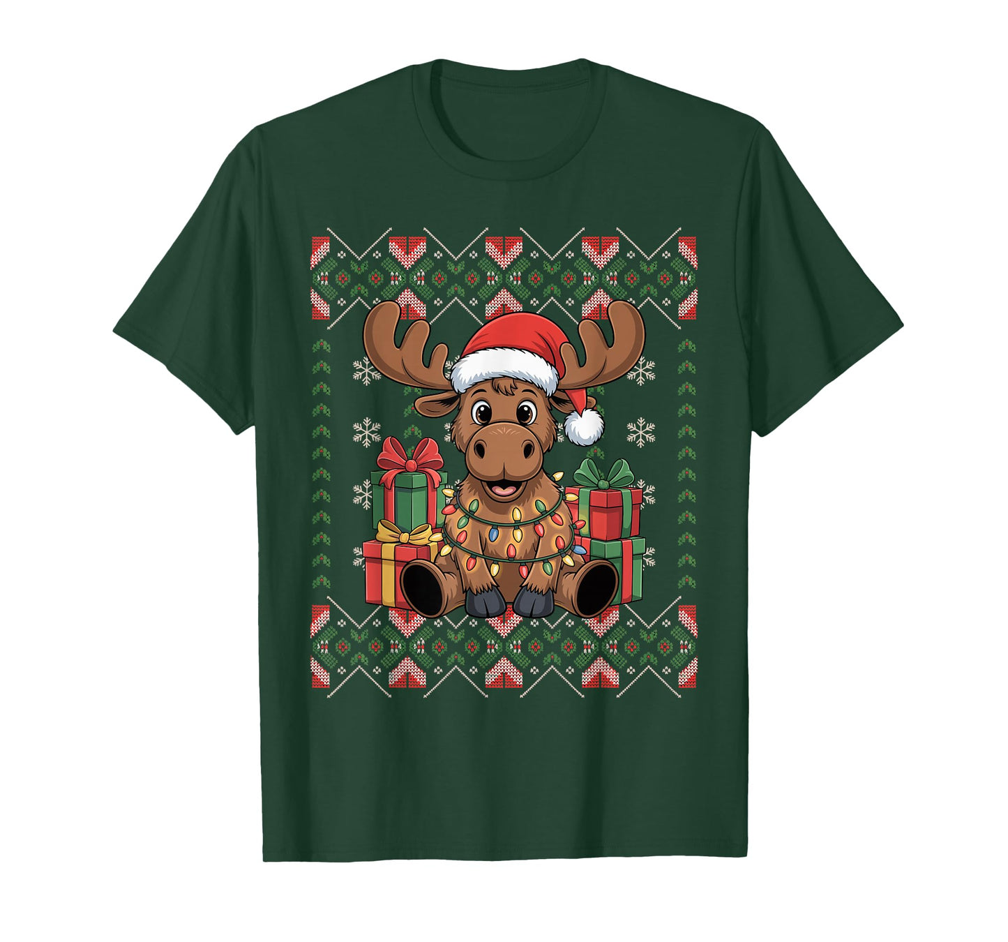 Santa Moose Christmas Ugly Sweater Funny Holiday Pajamas T-Shirt