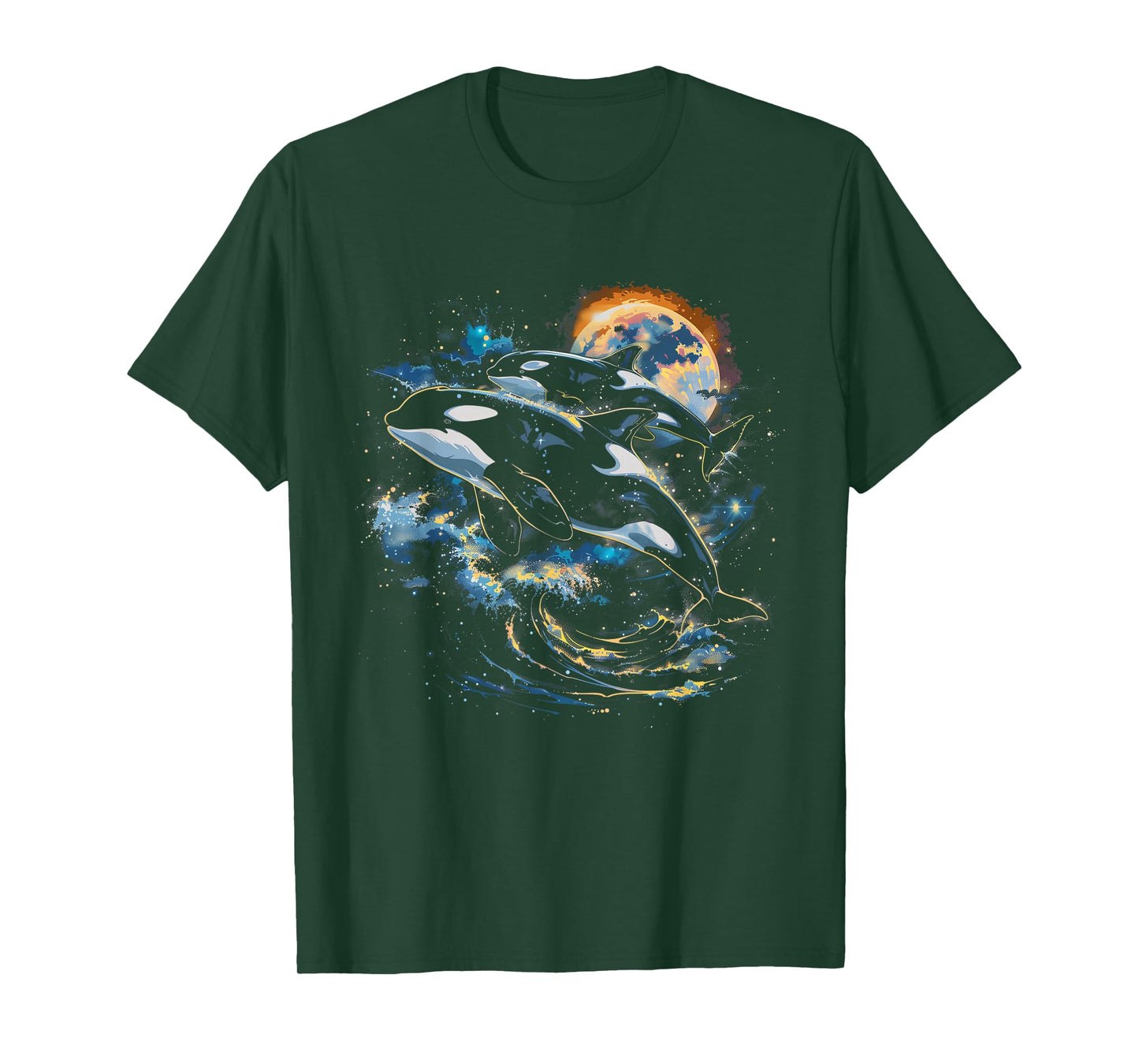 Orca In Space, Planets, Stars, Wall Lovers T-Shirt