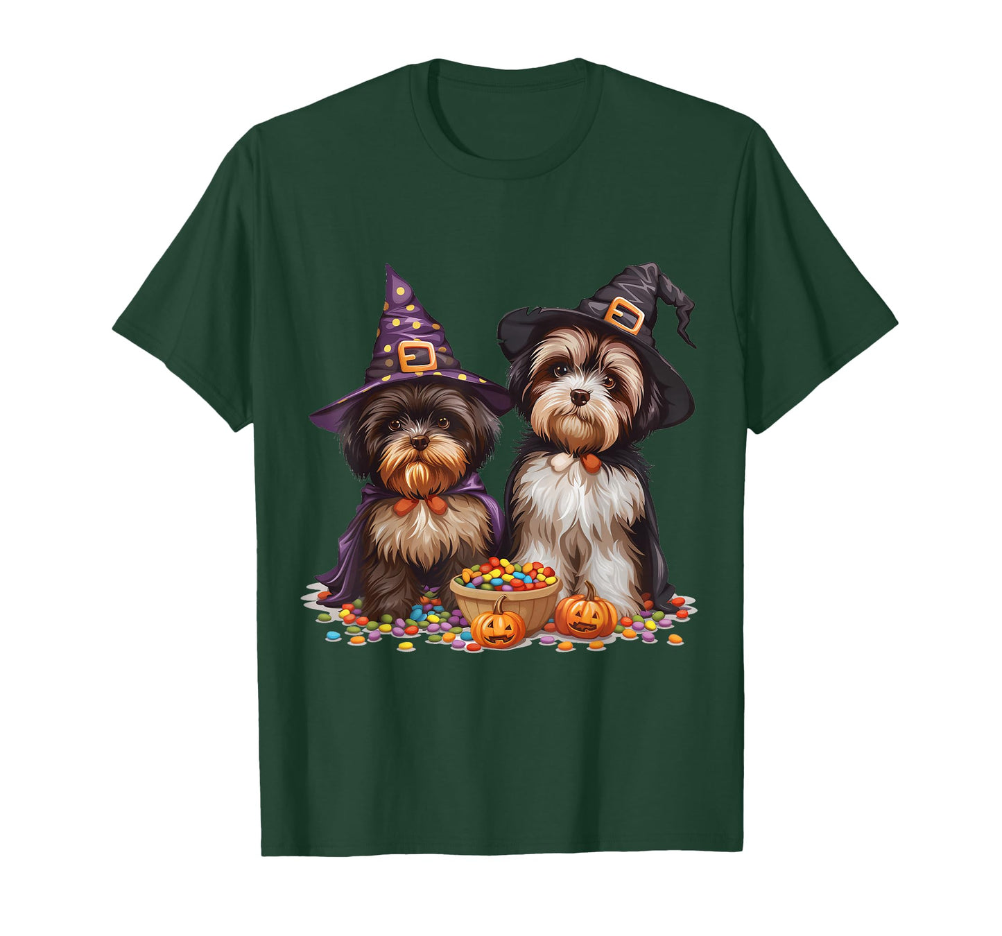 Cute Shih Tzu Dogs Halloween Candy Witch Dog Jack O Lantern T-Shirt