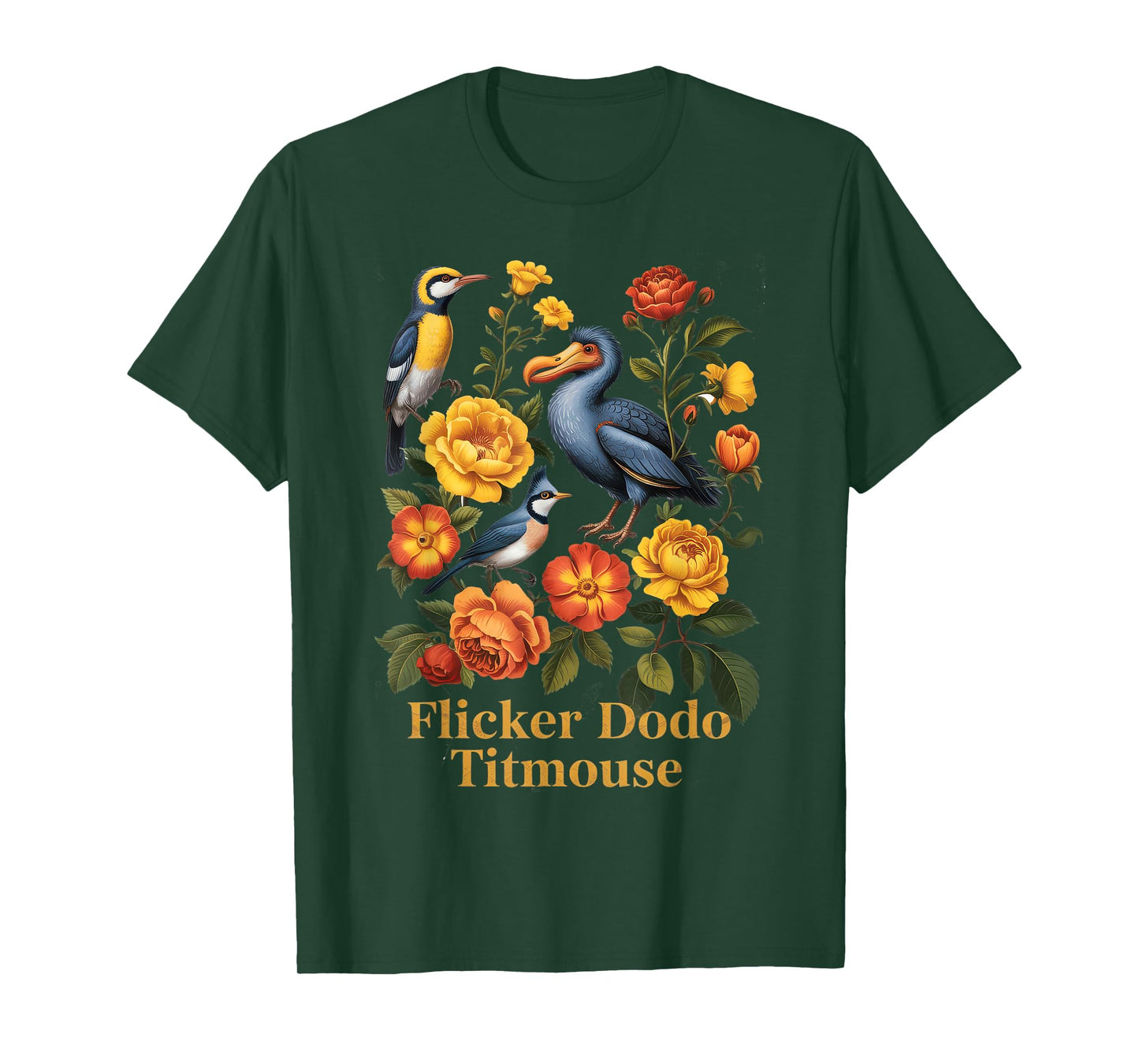 Funny Flicker Dodo Titmouse Vintage Floral Shirt Womens Mens T-Shirt