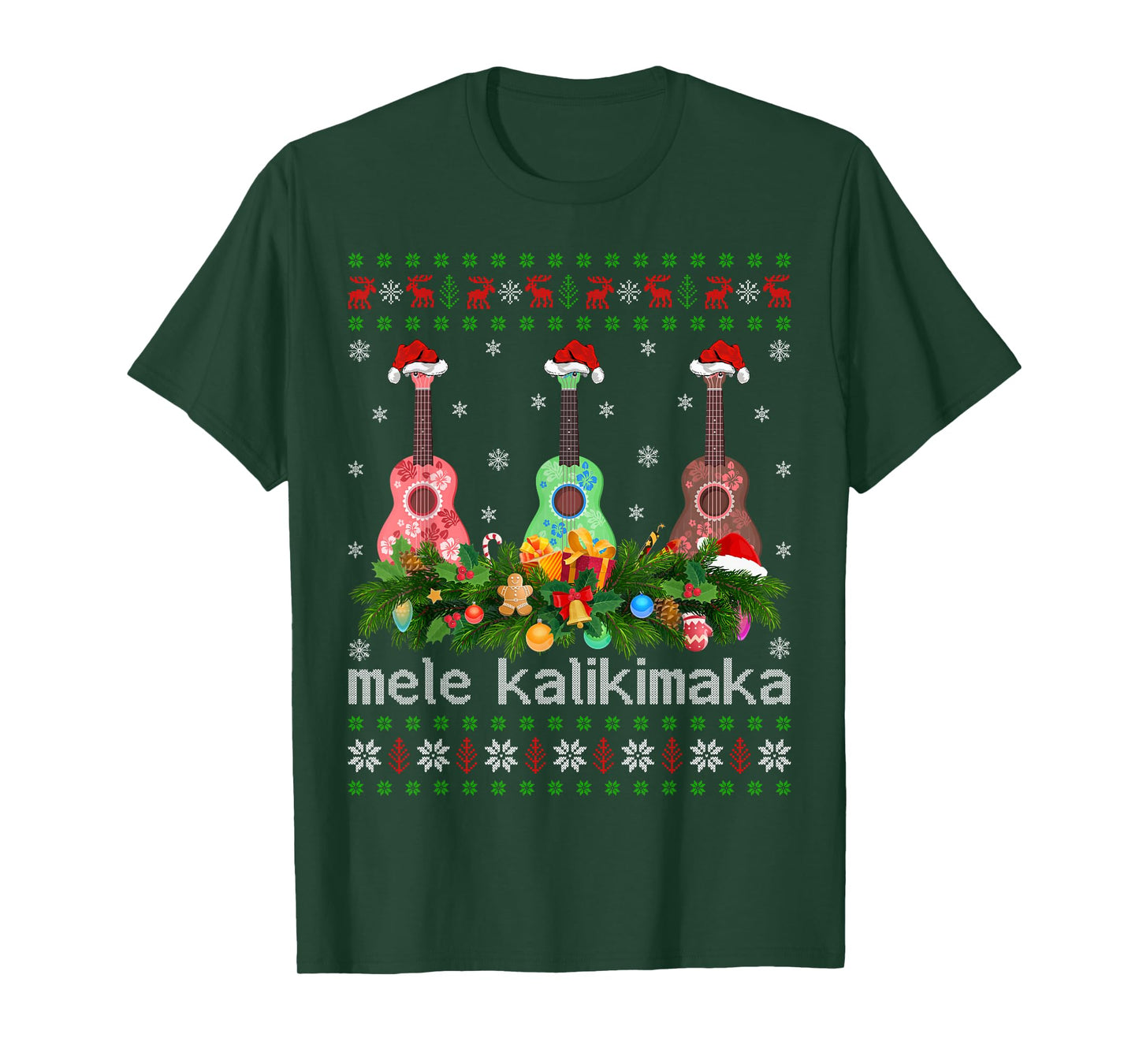 Mele Kalikimaka Ukulele Guitar Christmas Pajamas Ugly Xmas T-Shirt