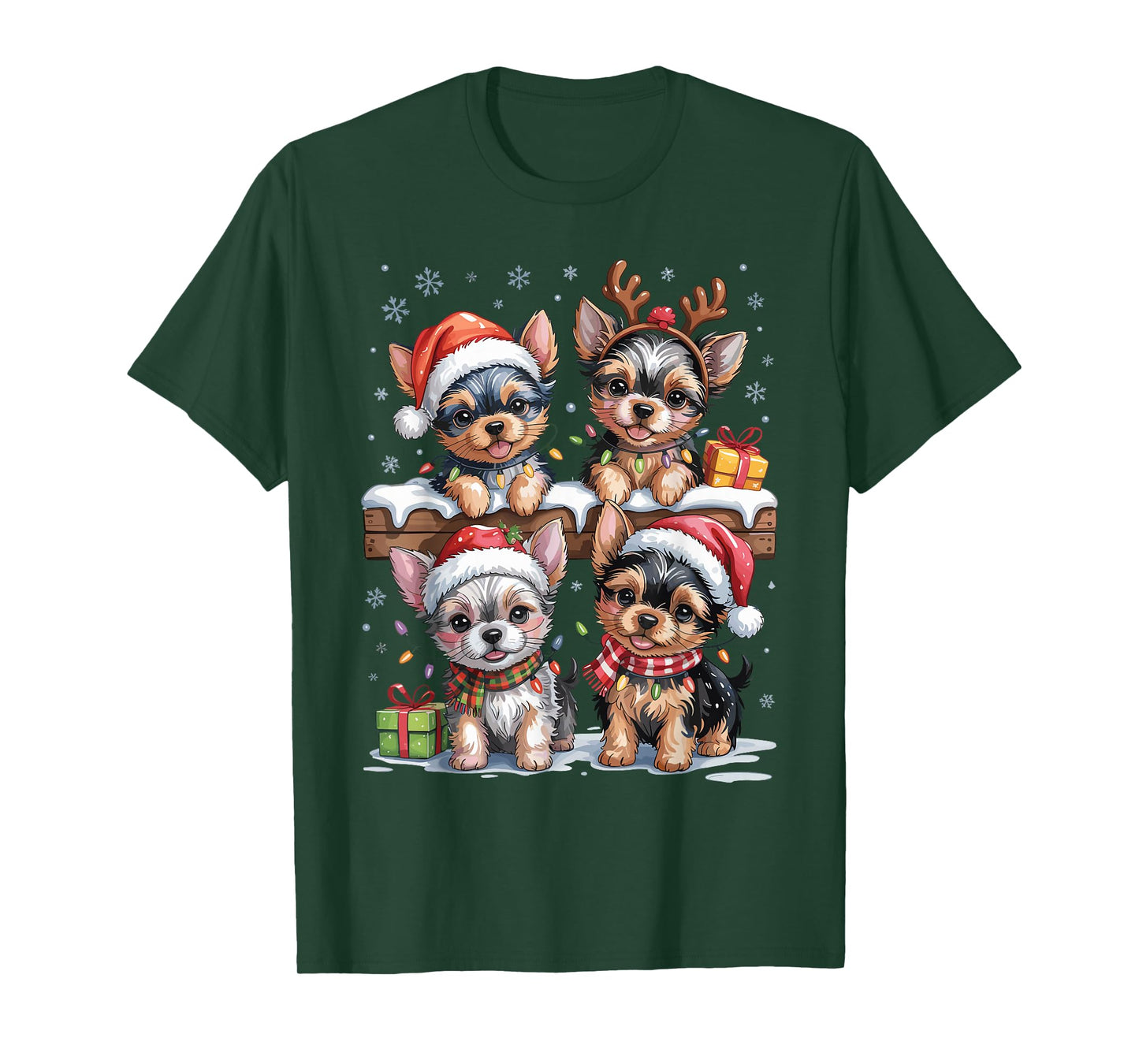 Cute Yorkshire Terrier Christmas Puppies Dog Lovers Holiday T-Shirt