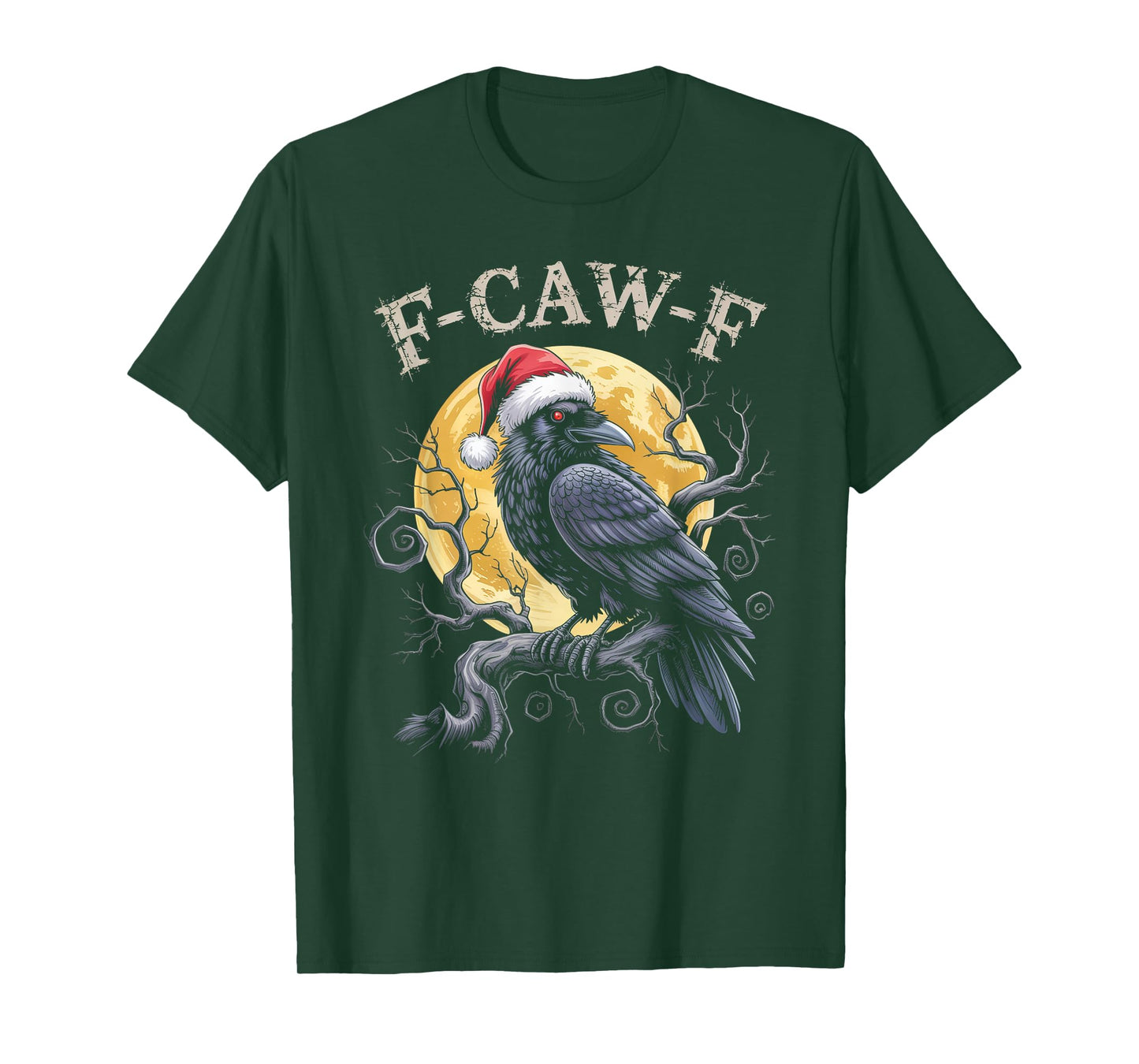 Funny Crow F-CAW-F Black Bird, Gothic Christmas Santa Hat T-Shirt