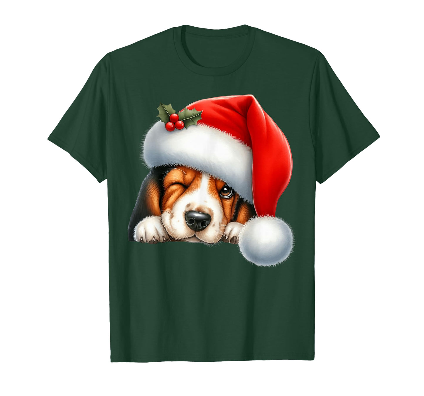Basset Hound Dog Christmas Santa Hat Dog Mom Dad T-Shirt