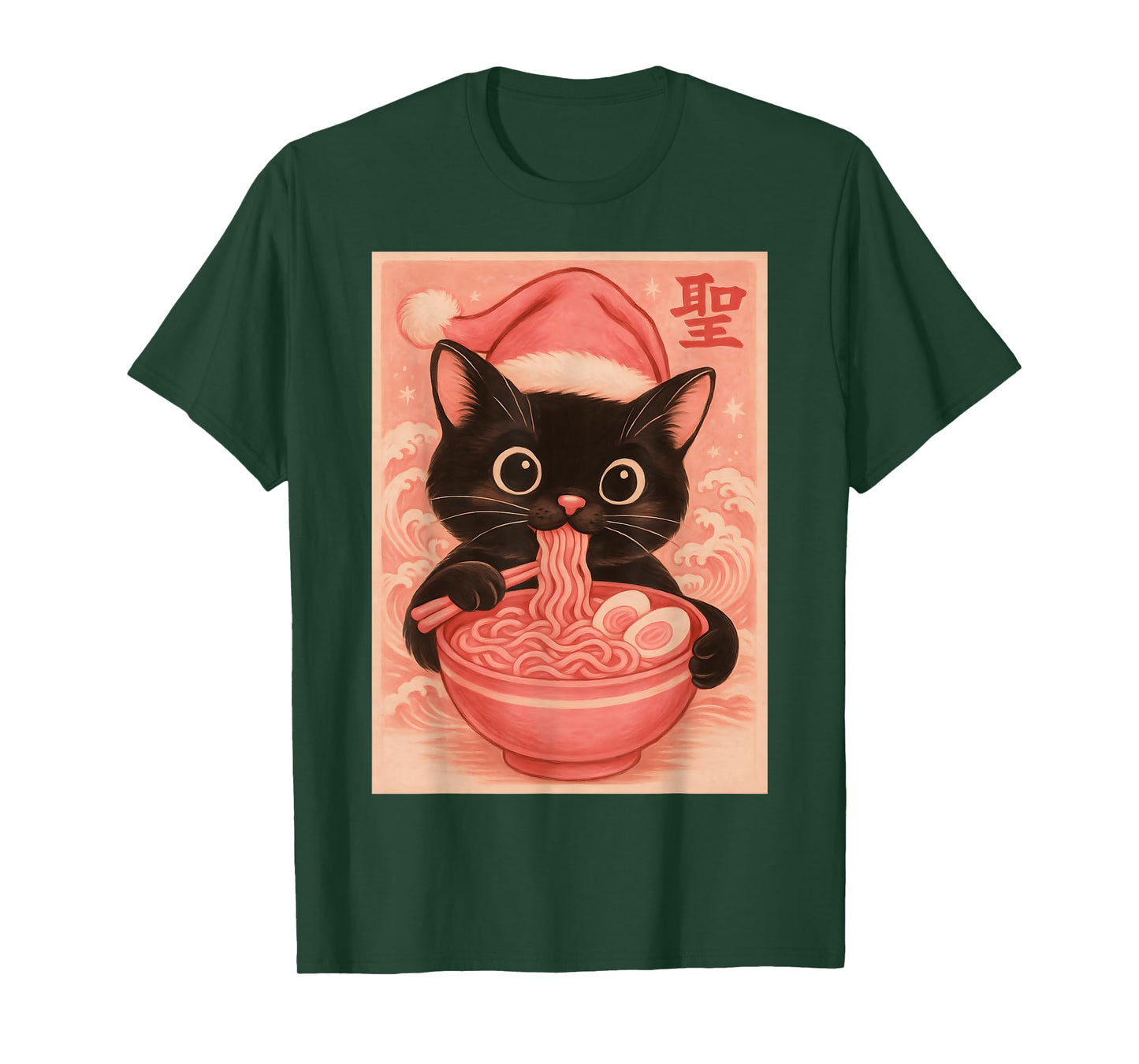 Christmas Cat Pink Santa Kawaii Anime Christmas Ramen Cat T-Shirt