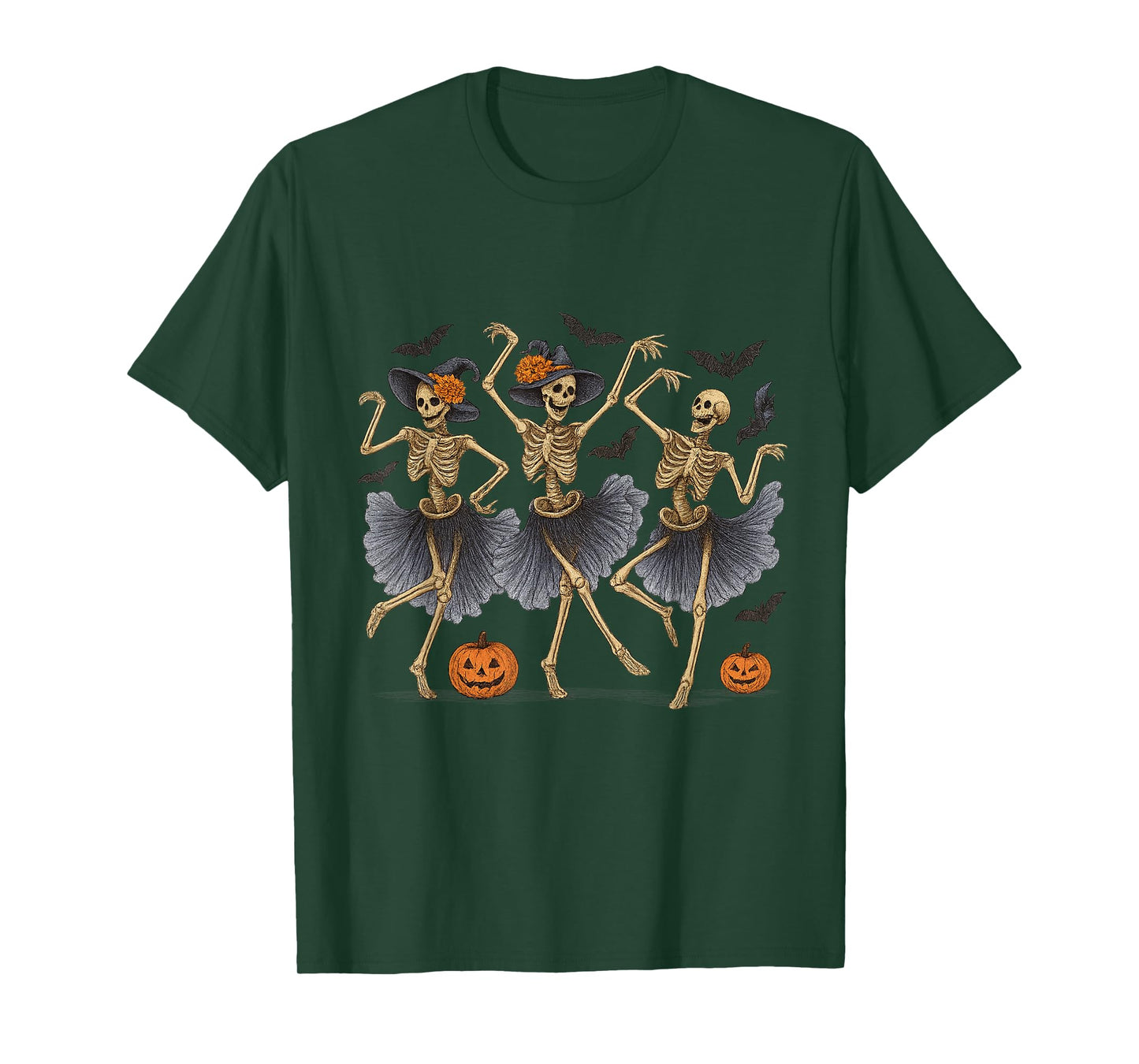 Dancing Skeletons Halloween Witch Hat Funny Costume T-Shirt