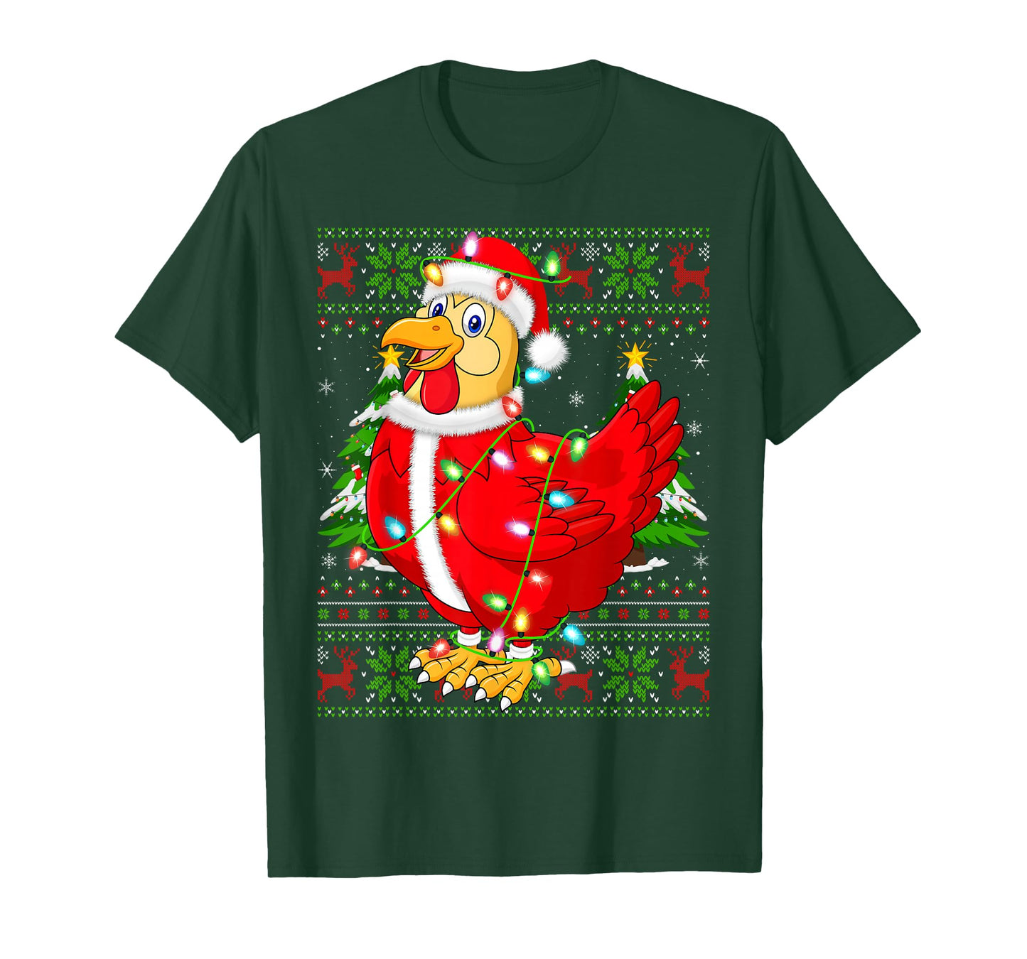 Chicken Christmas Lights Santa Costume Ugly Xmas Sweaters T-Shirt