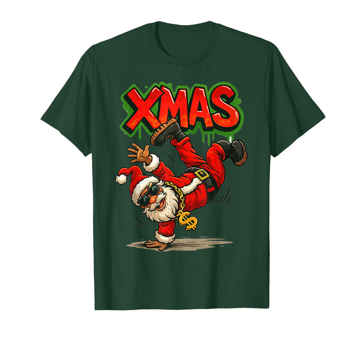 Cool Hiphop Breakdancing Santa Funny Xmas T-Shirt