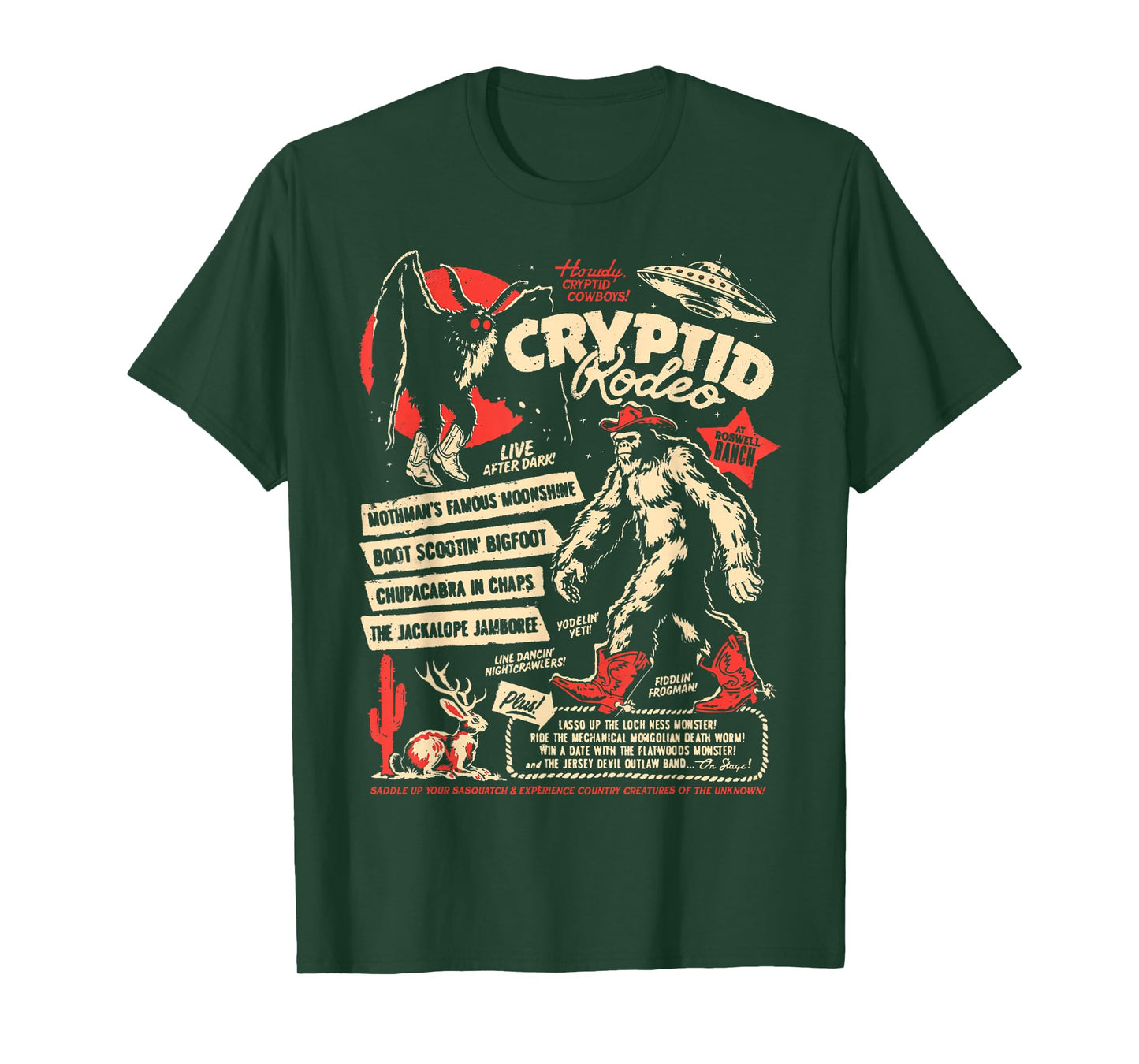 Cryptid Rodeo Mothman Chupacabra Jackalope Cowboy Halloween T-Shirt