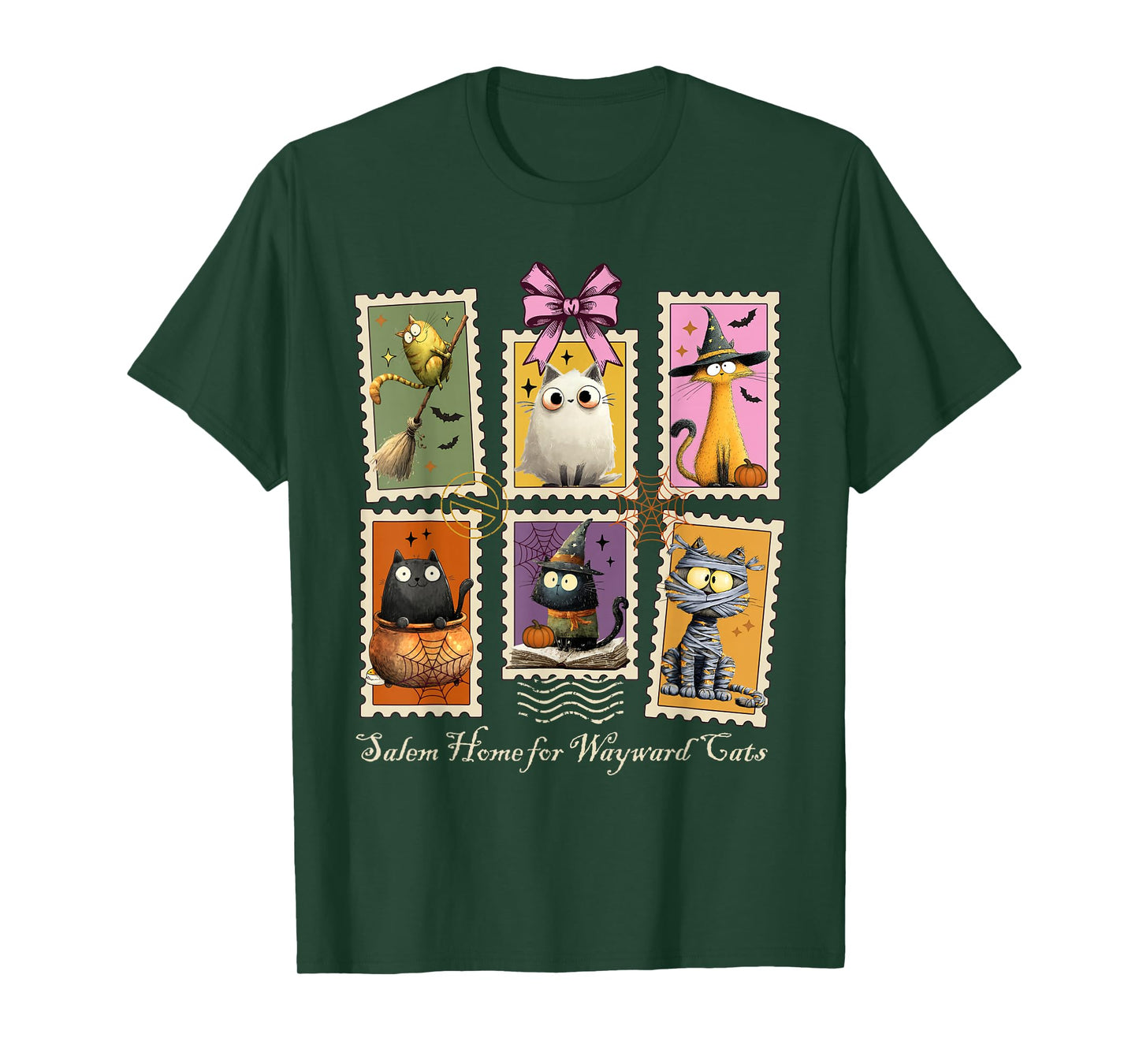 Witch Salem Wayward Black Cats 1692 Halloween Postage Stamp T-Shirt
