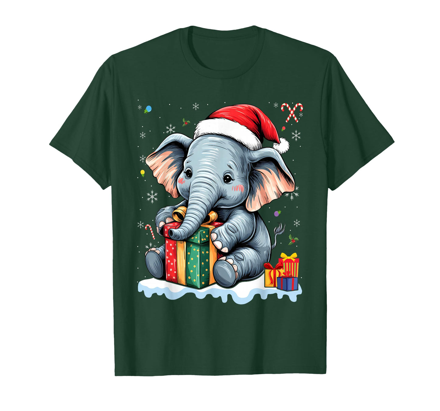 Christmas Elephant Pajamas in Santa Hat Women Kids T-Shirt