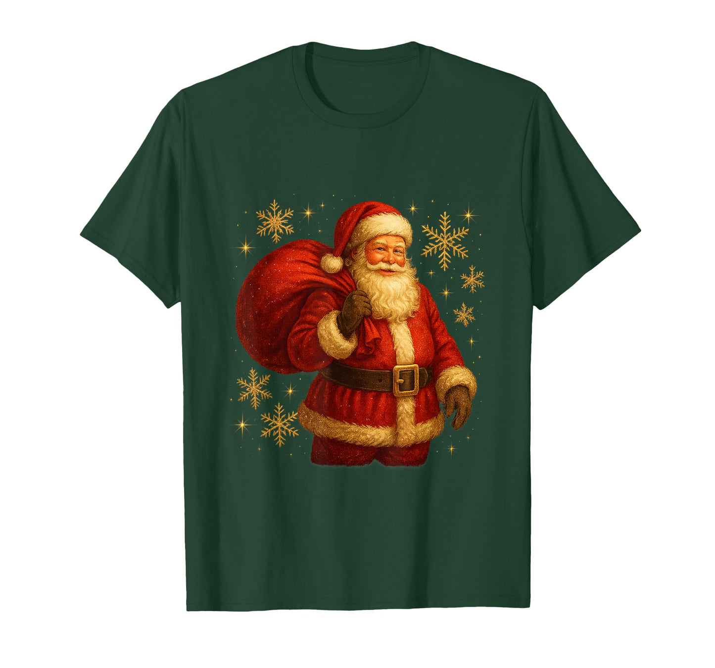 Santa with Gift Bag and Snowflakes T-Shirt