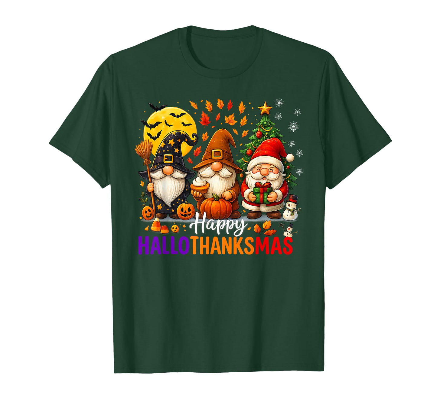 Happy Hallothanksmas Gnomes Lover Halloween Merry Christmas T-Shirt