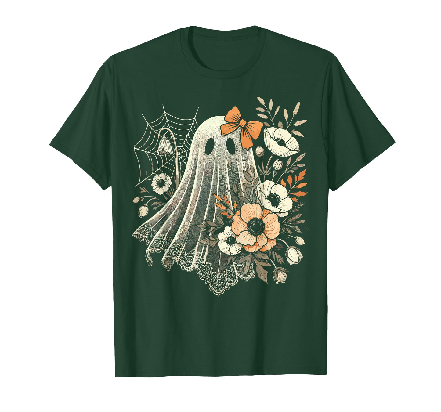 Halloween Ghost with Flowers Vintage T-Shirt