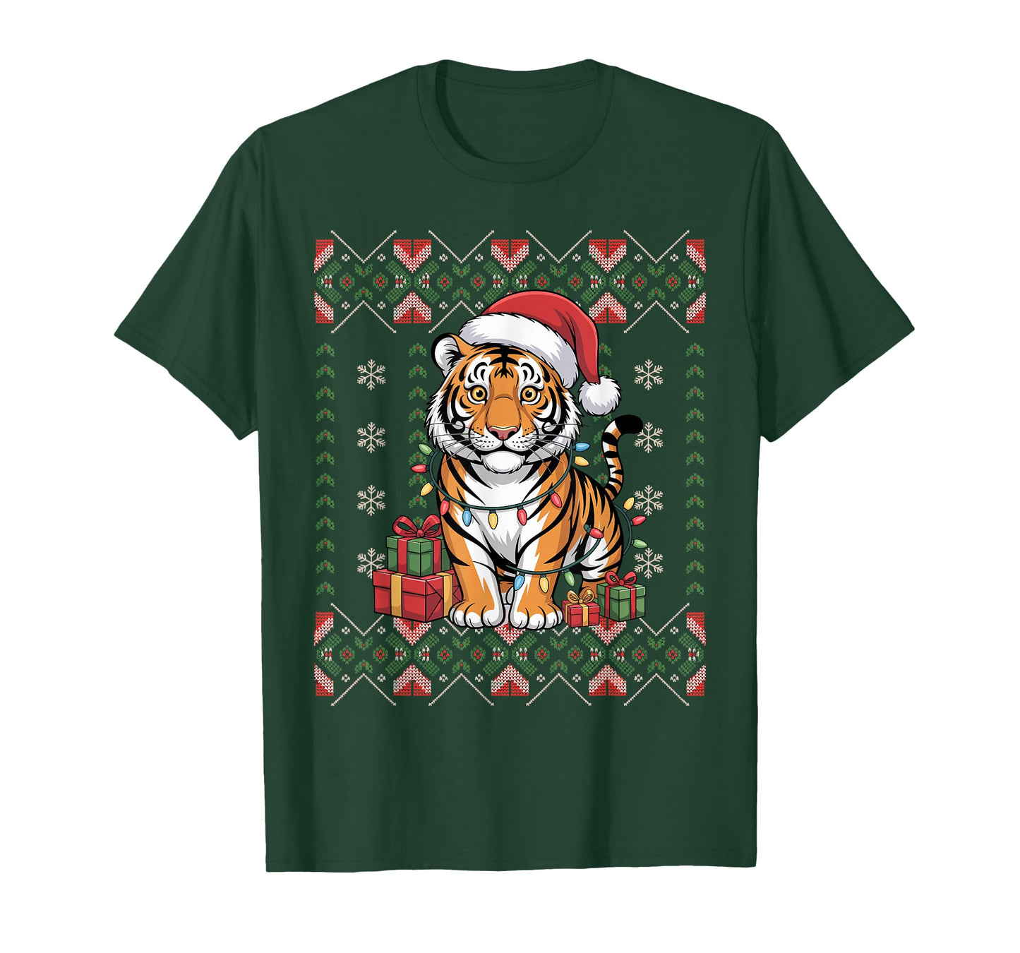 Santa Tiger Christmas Ugly Sweater Funny Holiday Pajamas T-Shirt