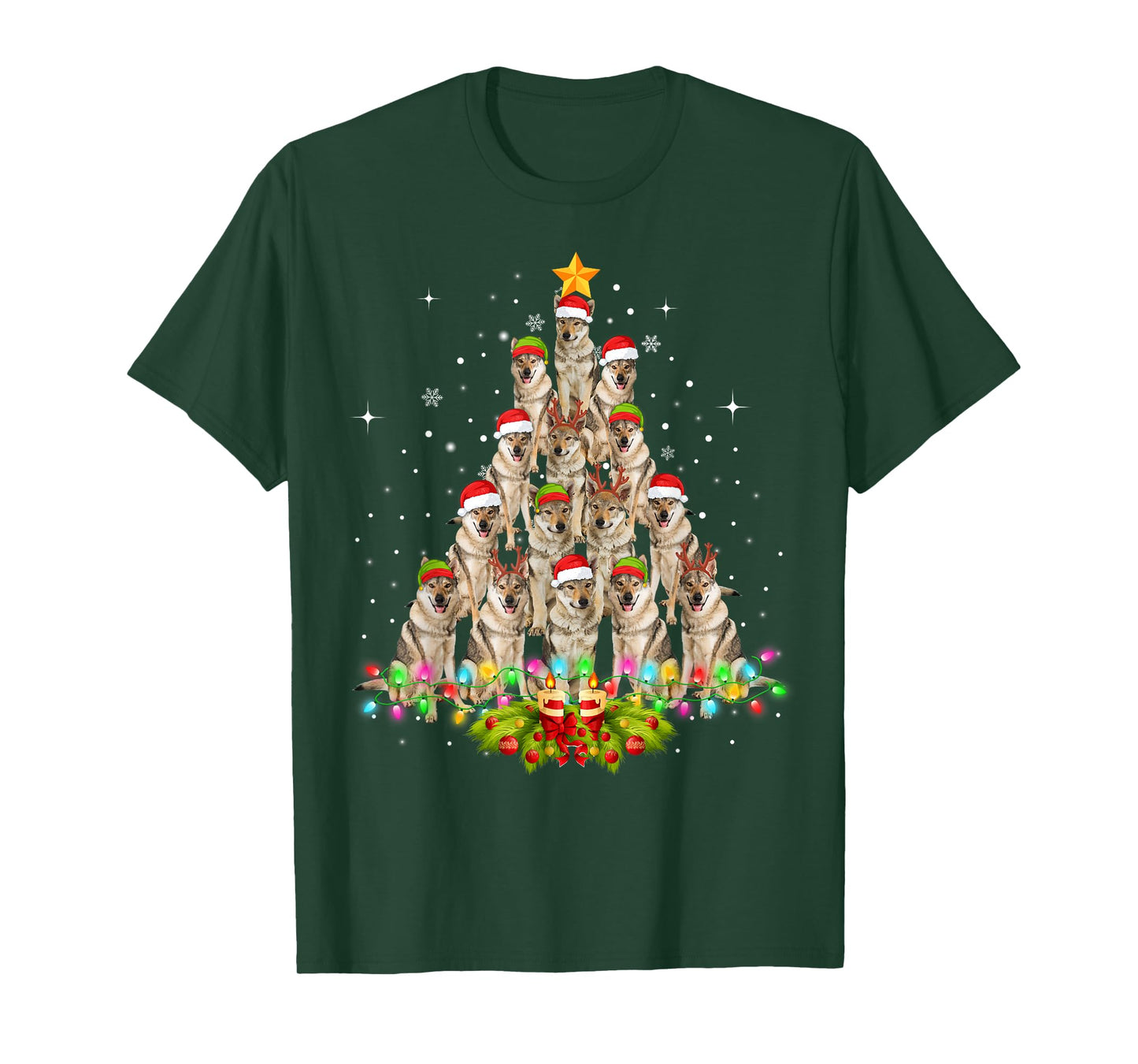 Wolfs Tree Christmas Sweater Xmas Pet Animal Wolf Lover Gift T-Shirt