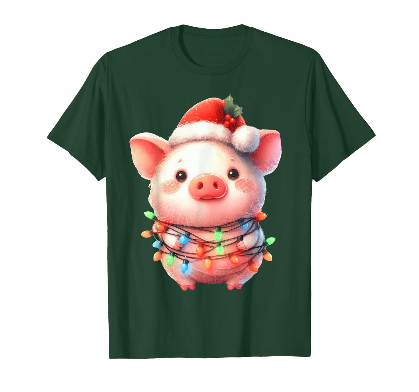 Pig Christmas Lights Funny Santa Hat Merry Xmas T-Shirt