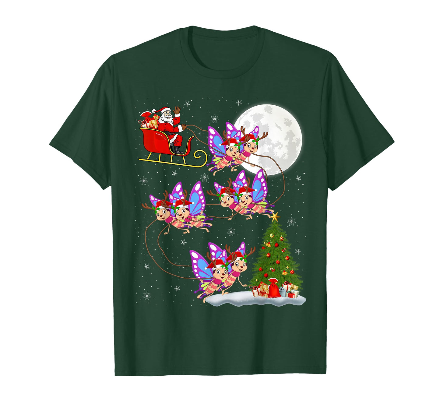 Butterfly Santa Sleigh Flying Funny Magical Christmas Girls T-Shirt