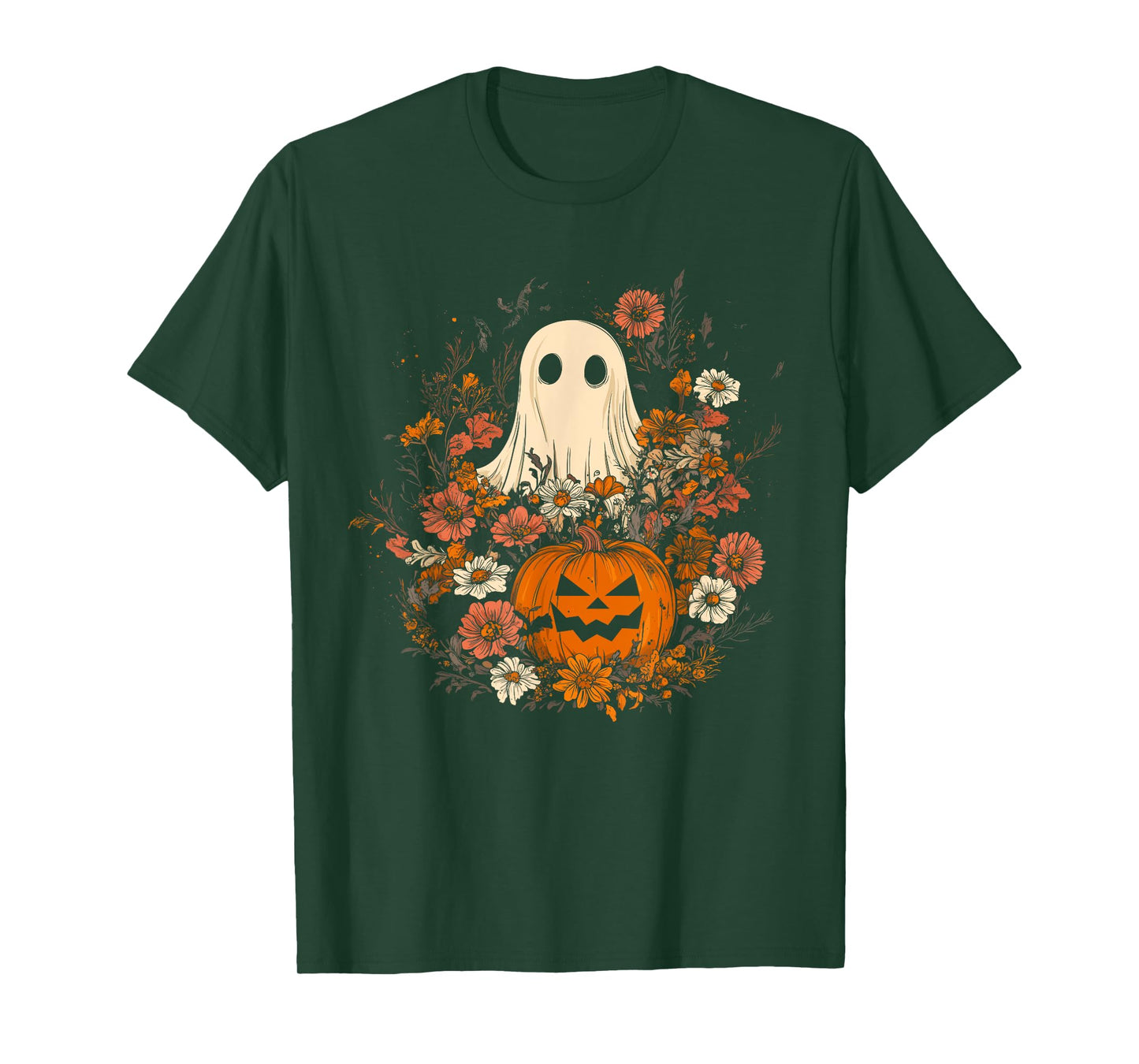 Vintage Floral Ghost Halloween Ghost in the Forest Gothic T-Shirt