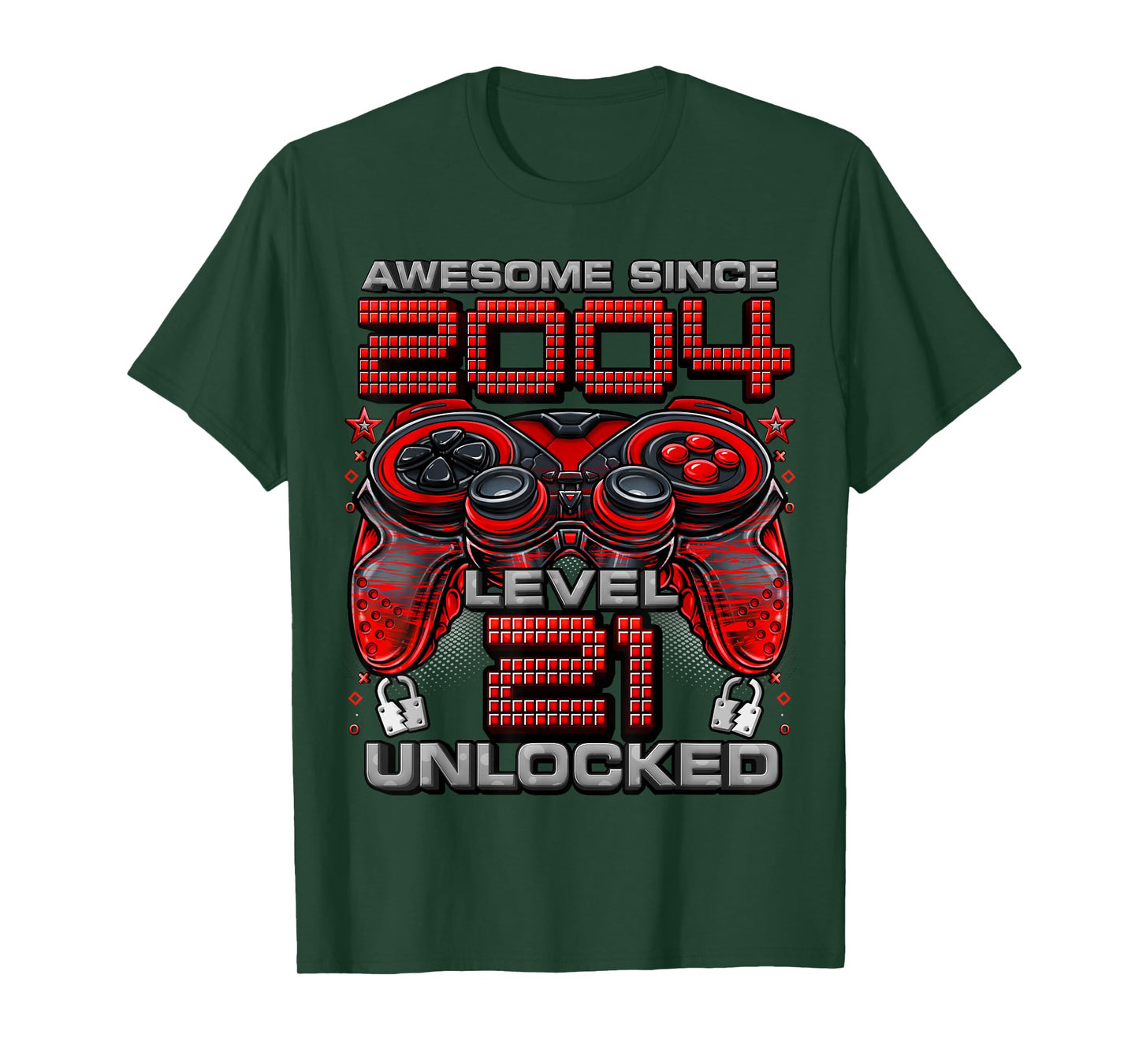 Level 21 Unlocked Awesome Since 2004 21st Birthday Gaming T-Shirt