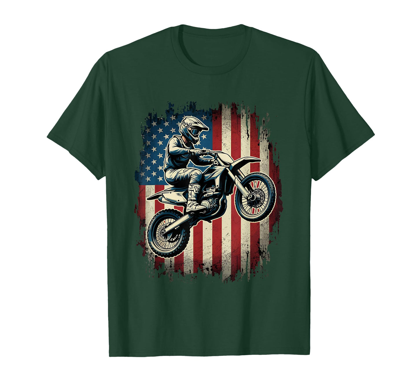 Dirt Bike American Flag Motocross Biker USA Vintage T-Shirt