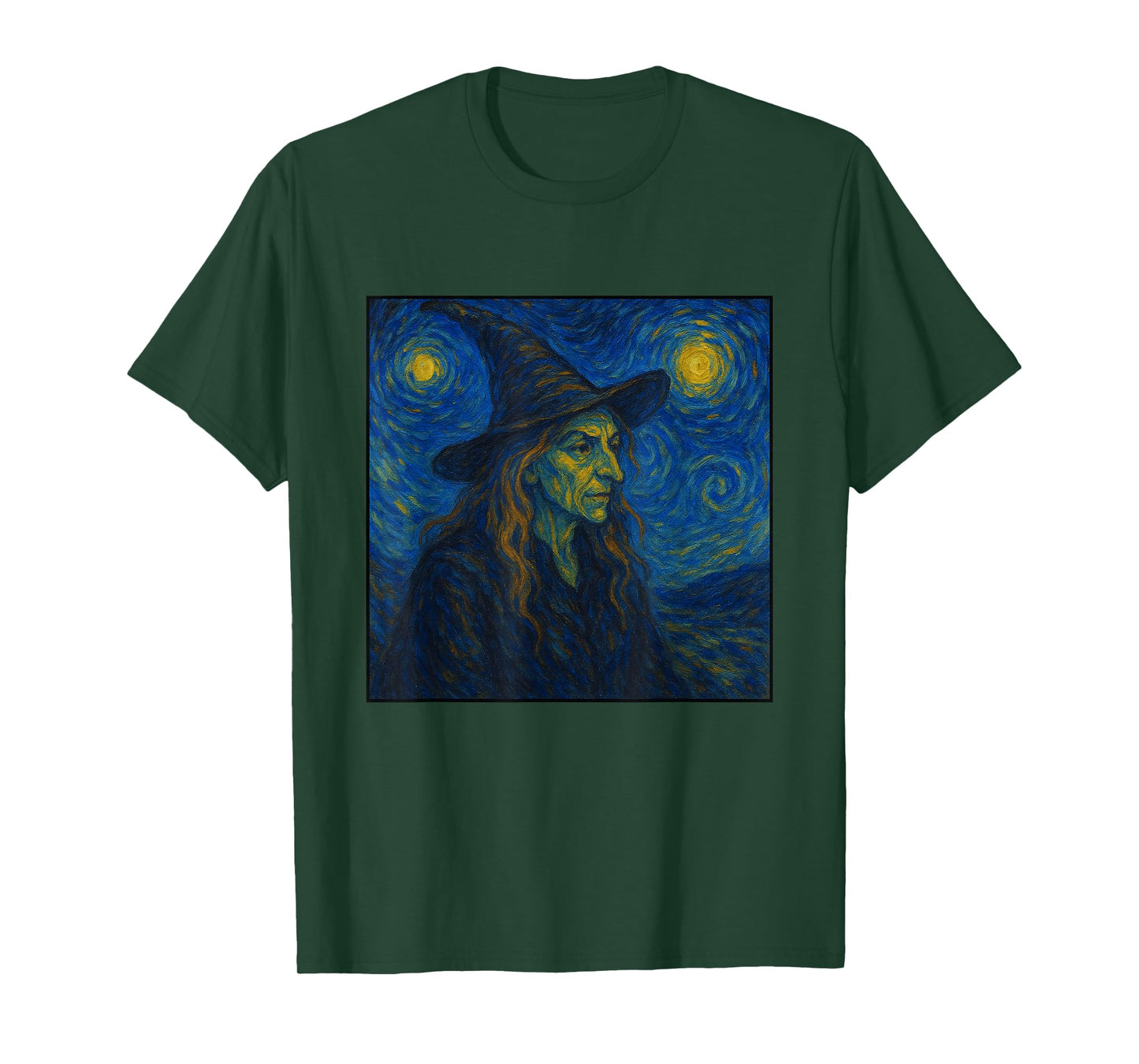 Starry Night Witch in Hat Van Gogh Halloween Art Parody T-Shirt