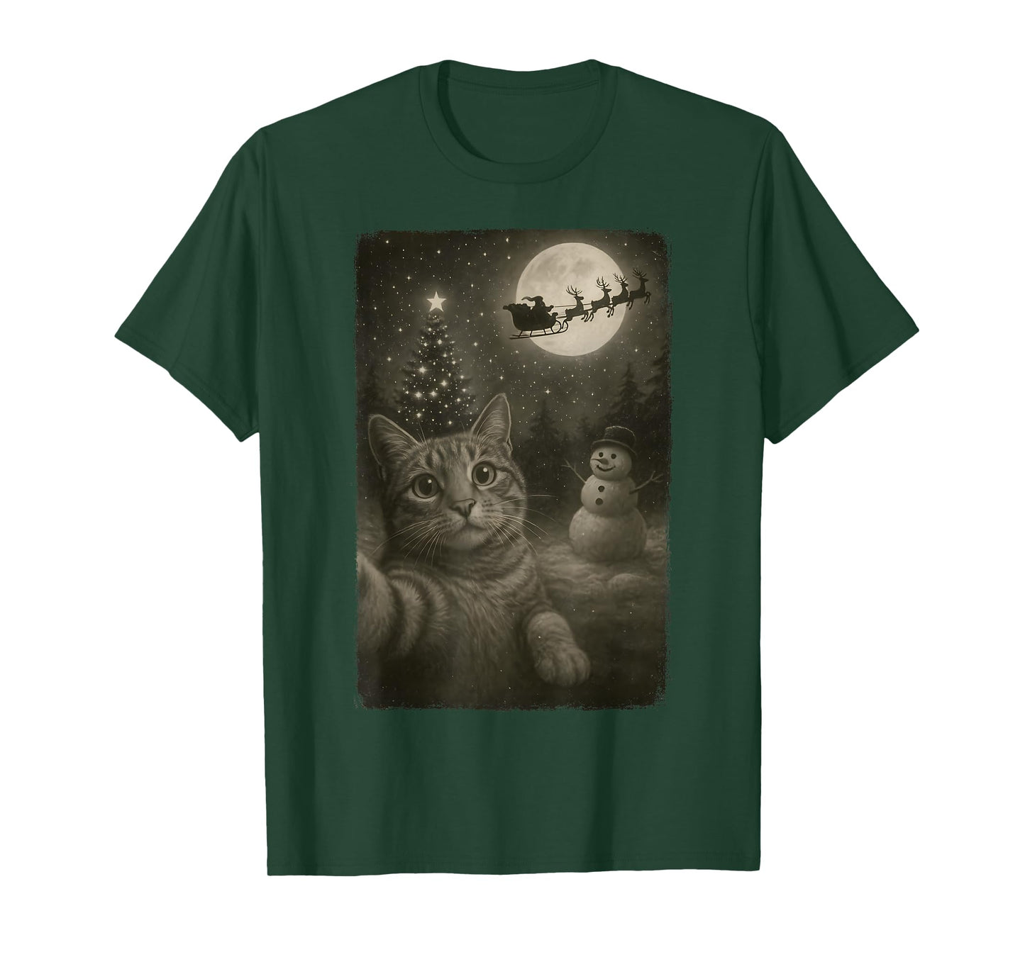 Funny Cat Selfie Santa Snowman Vintage Christmas Party T-Shirt