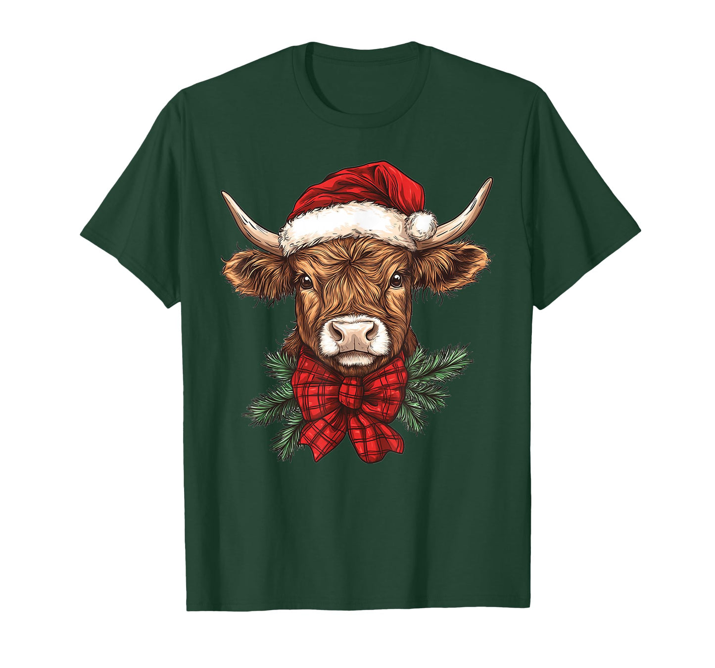 Highland Cow Christmas Santa Hat Mooey Xmas Heifer Pajamas T-Shirt