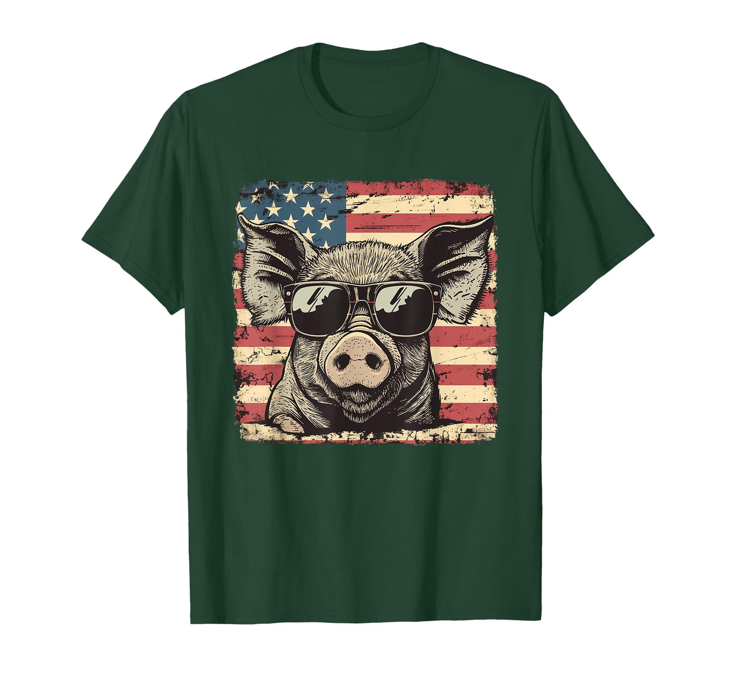 USA Flag Patriotic Pig Art Theme Independence Day T-Shirt