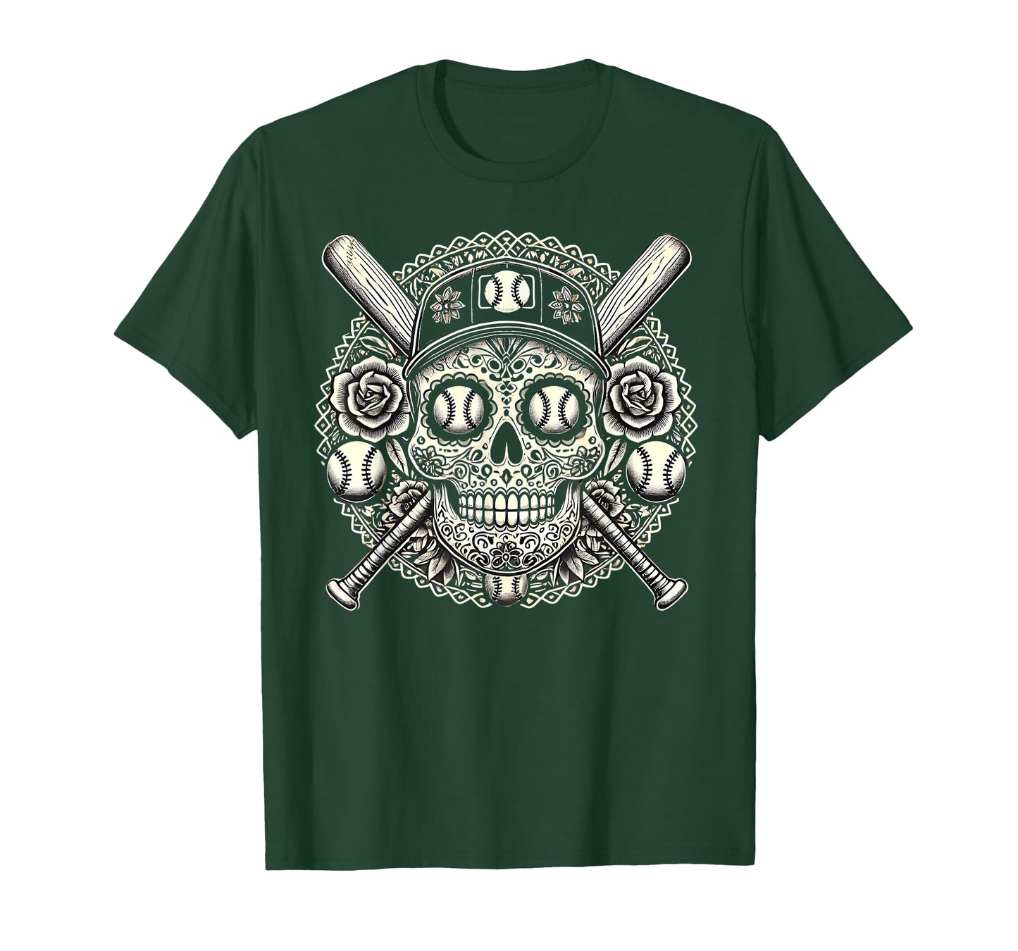 Cool Latino Mexican Sugar Skull Baseball Halloween Baseball T-Shirt