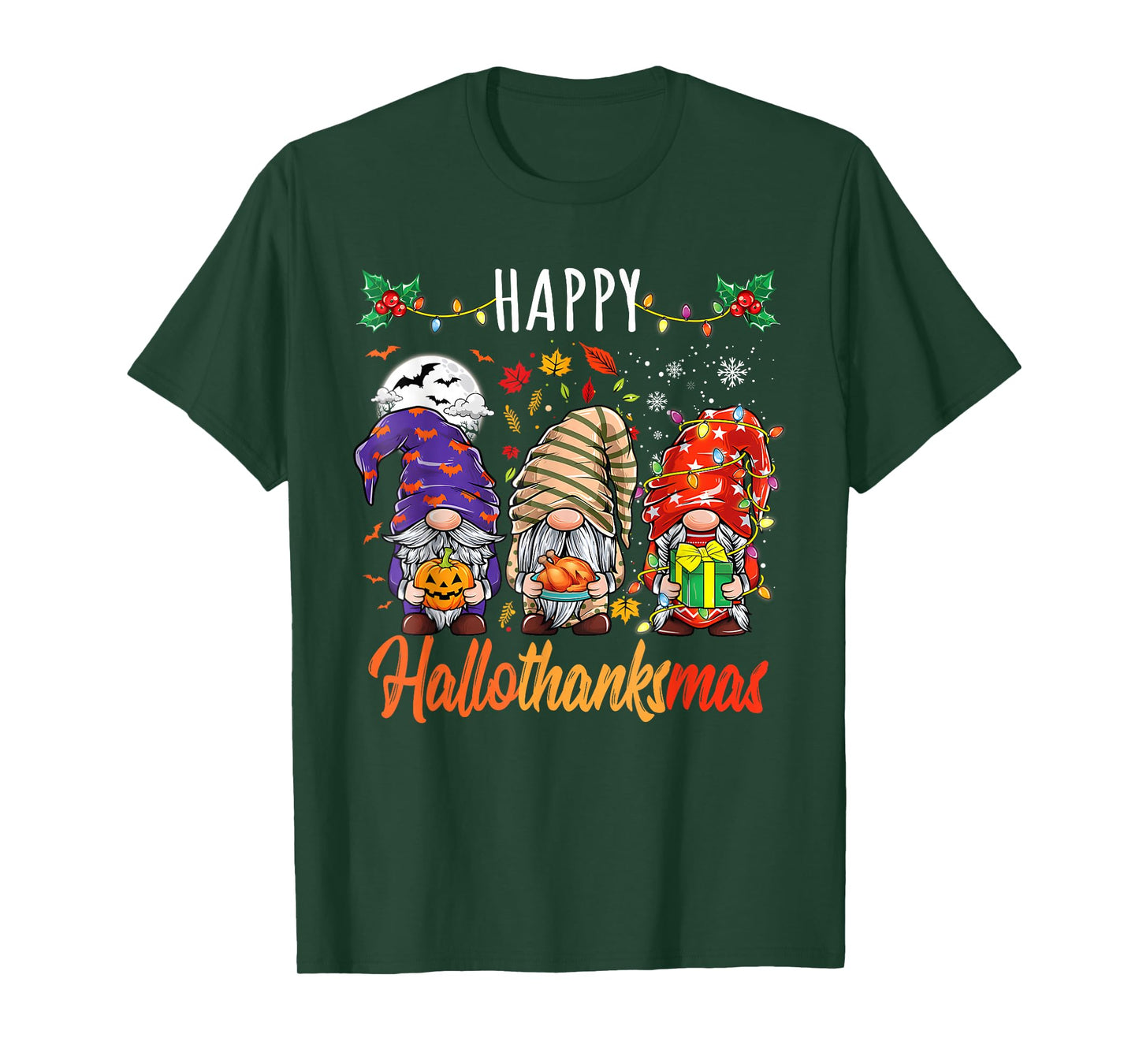 Happy Hallothanksmas Gnomes Lover Halloween Merry Christmas T-Shirt