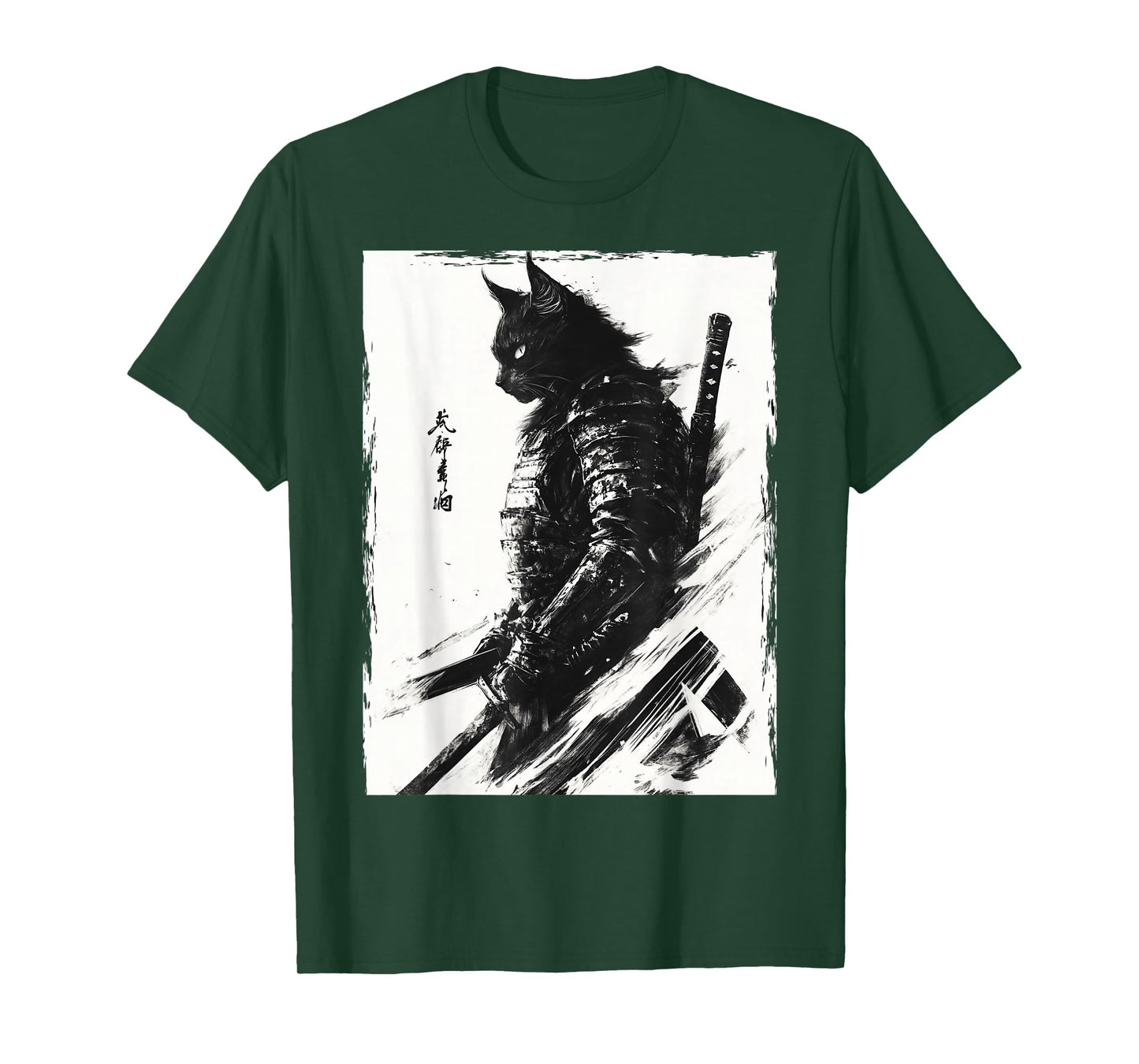Samurai Warrior Cat Graphic Tee Vintage Japanese Art Anime T-Shirt