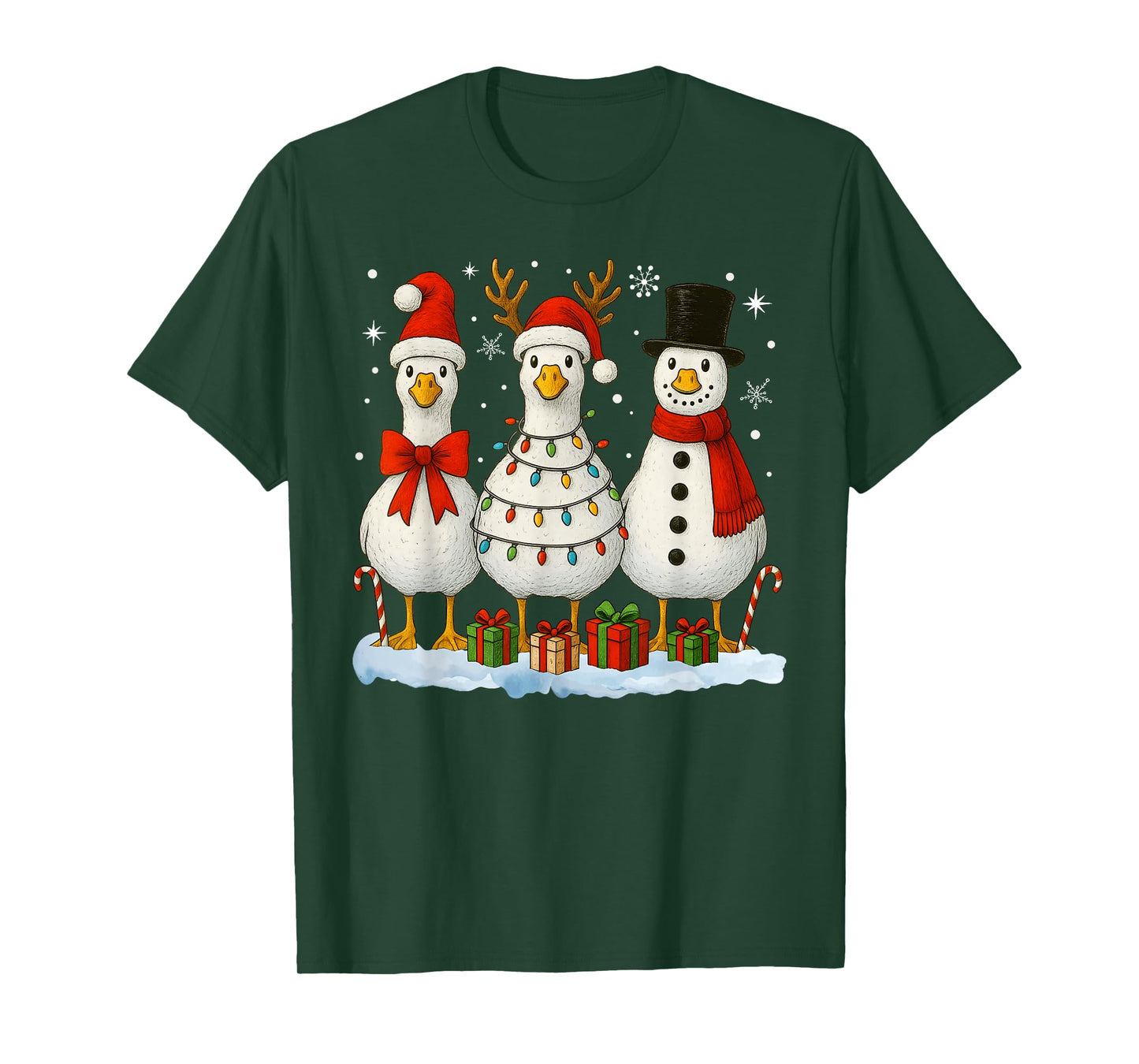 Funny Silly Goose Merry Christmas Lights Goose Xmas Pajamas T-Shirt