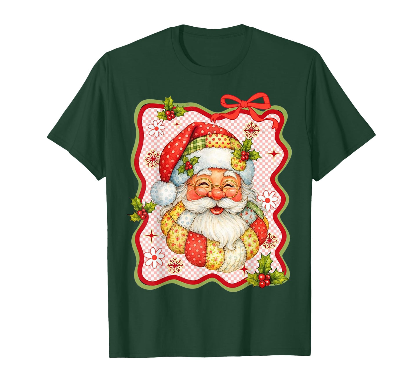 Patchwork Santa Claus Retro Christmas Funny Mens Womans Kids T-Shirt