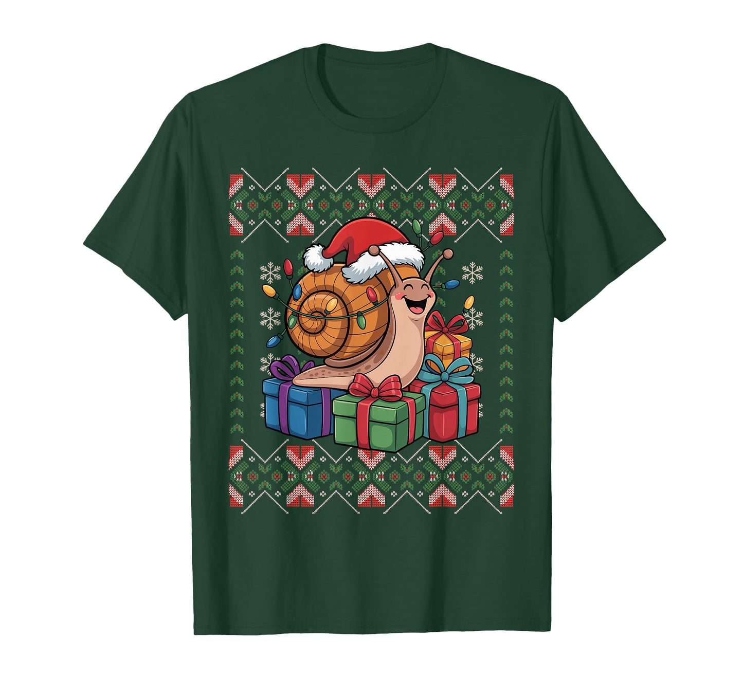 Santa Snail Christmas Ugly Sweater Funny Holiday Pajamas T-Shirt