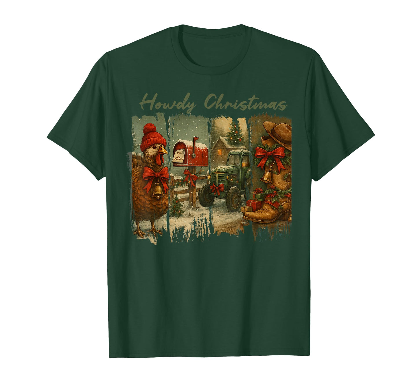 Retro Howdy Christmas Cowboy Boot Santa Western Country Xmas T-Shirt