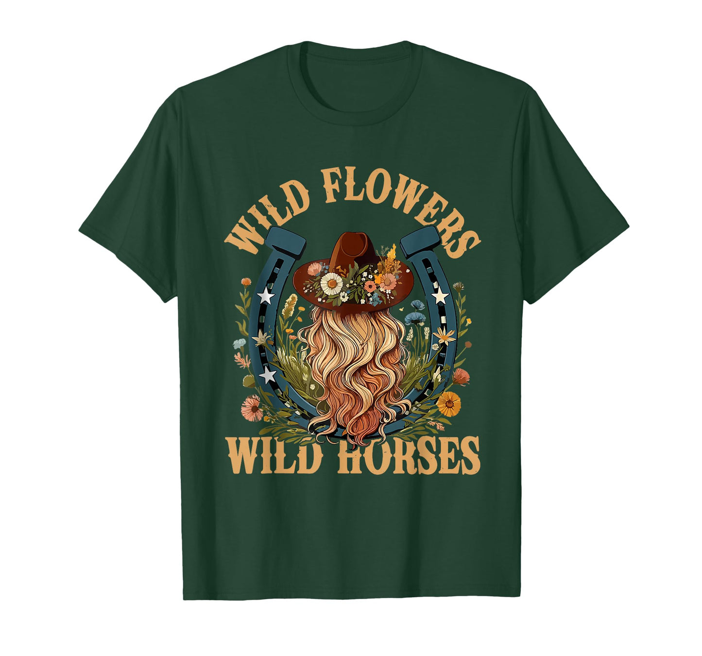 Vintage Western Southern Cowgirl Ridding Horse Wild Flowers T-Shirt
