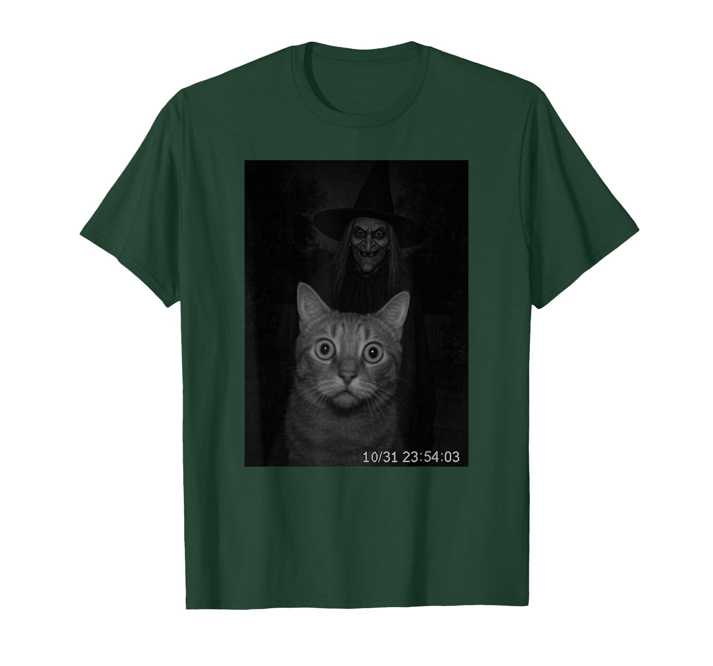 Funny Cat On Security Camera with Witch Halloween T-Shirt